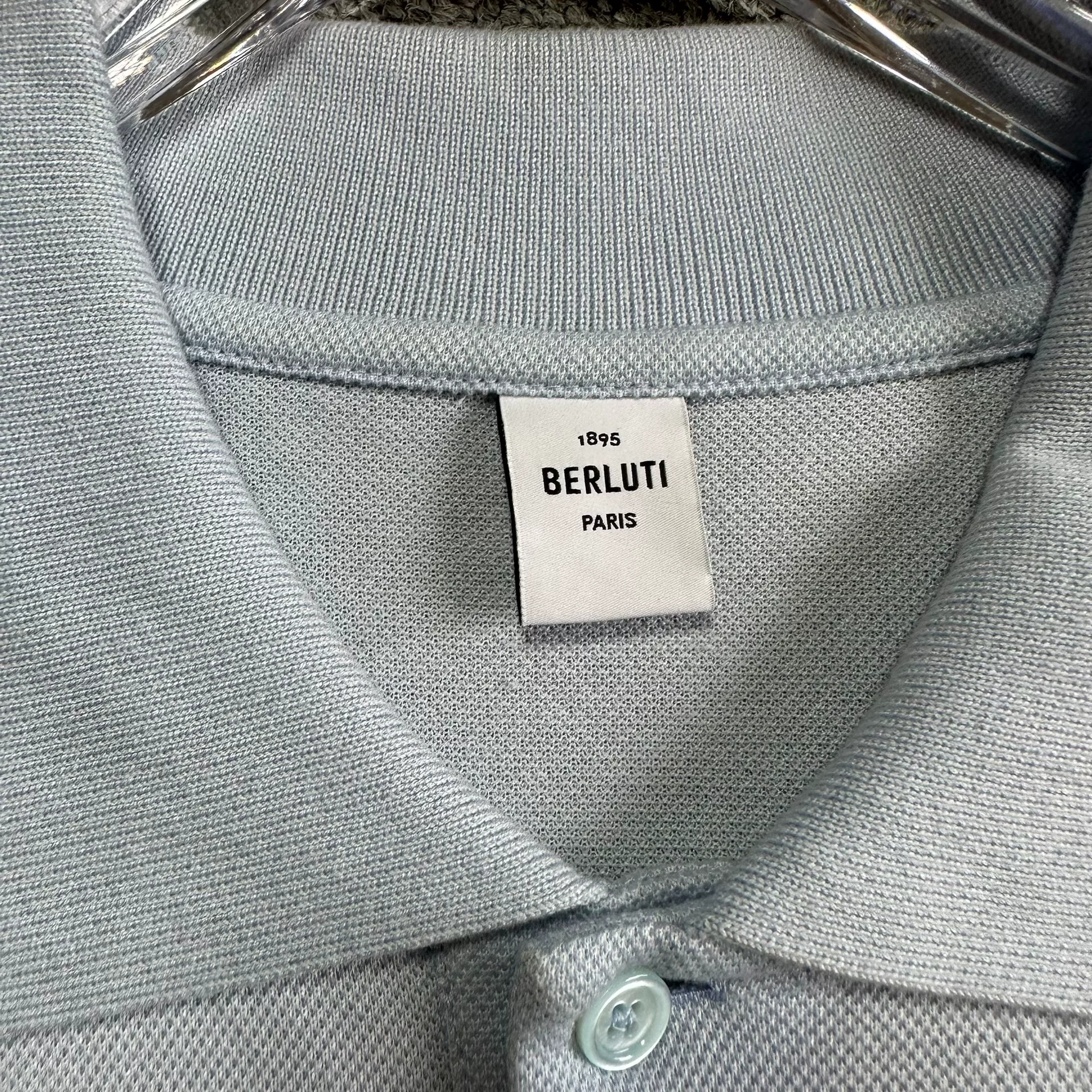 Berluti Light Blue Short-Sleeve Polo — detail