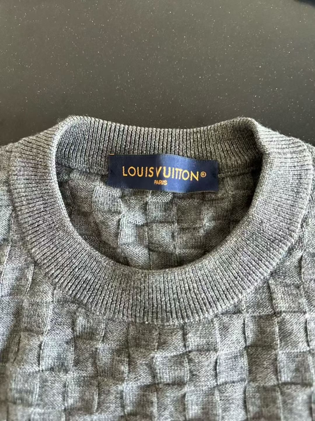 Louis Vuitton Gray Checkered Knit Sweater — back