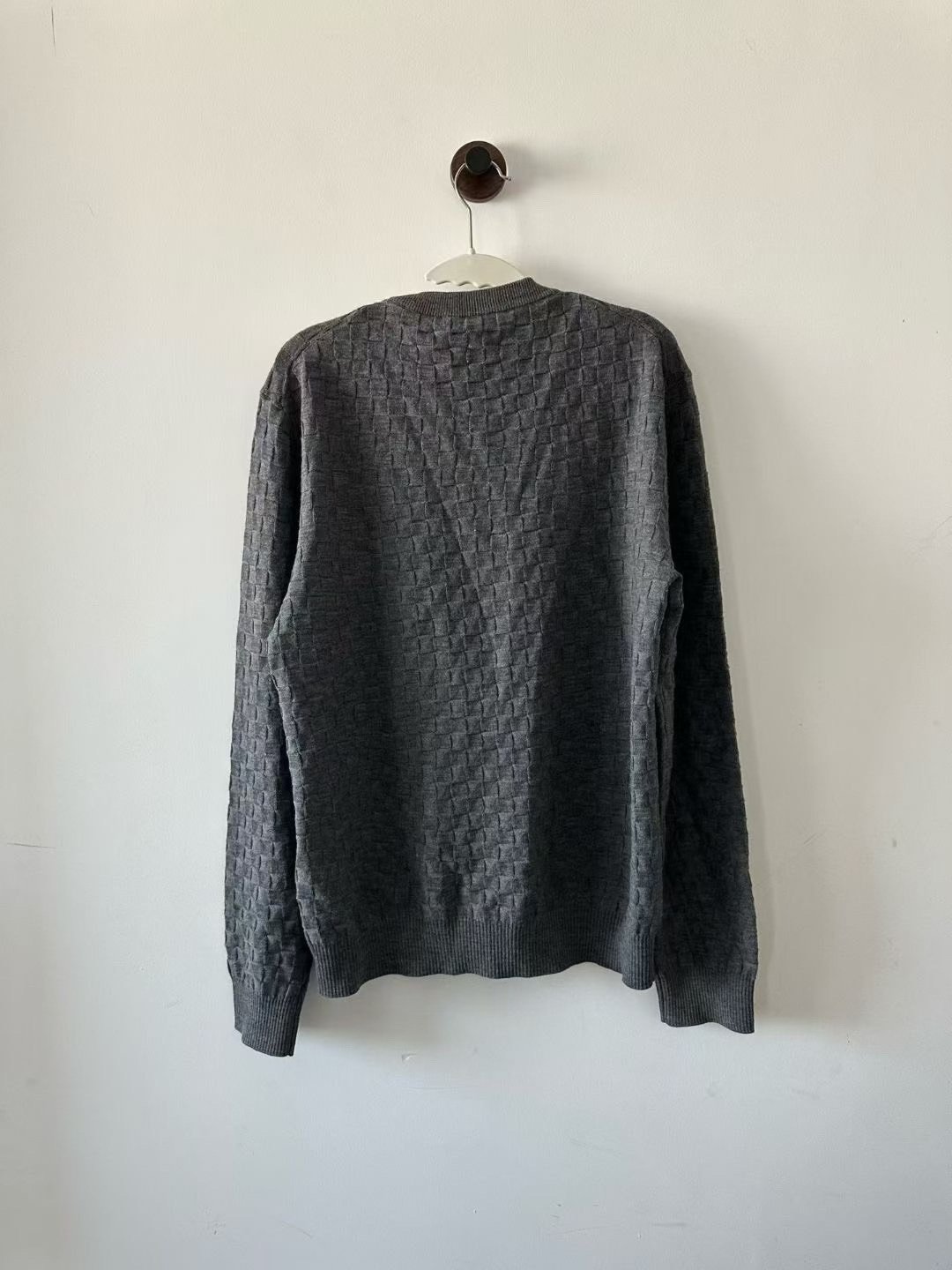 Louis Vuitton Gray Checkered Knit Sweater — front