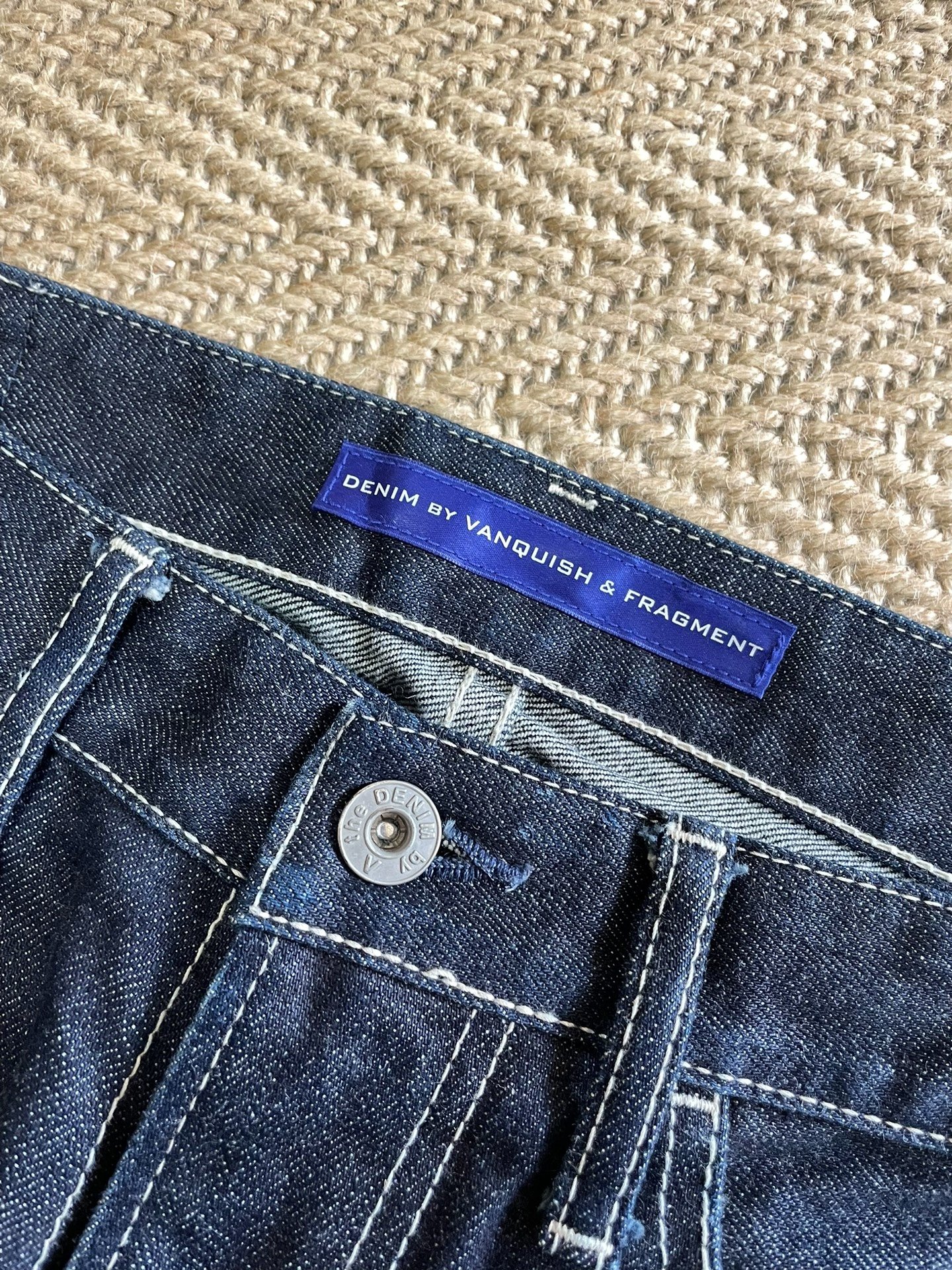 Vanquish Fragment Raw Denim Gold Lightning — label