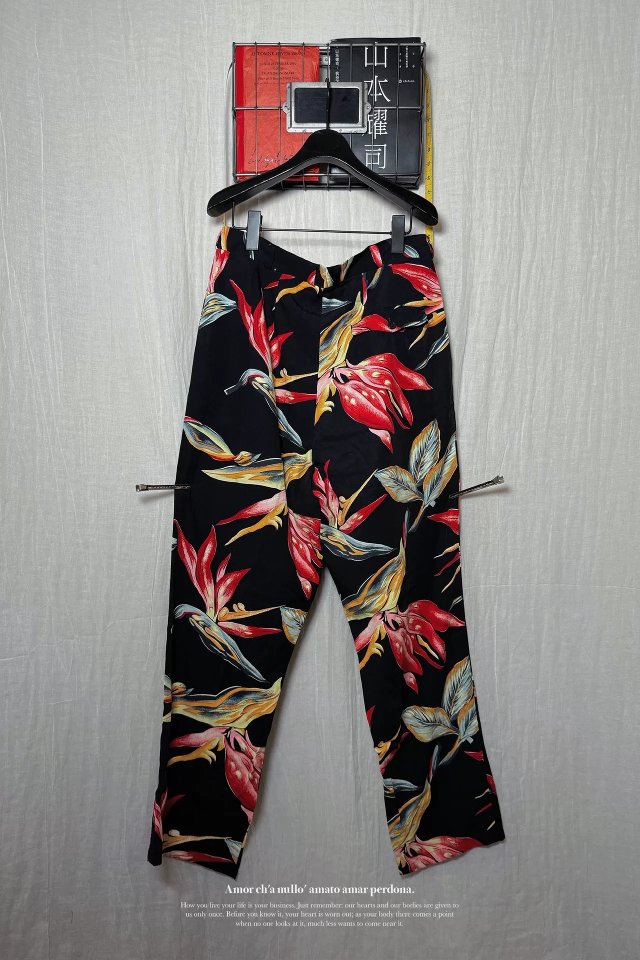 Yohji Yamamoto 97SS Baroque Floral Bird Pants — label