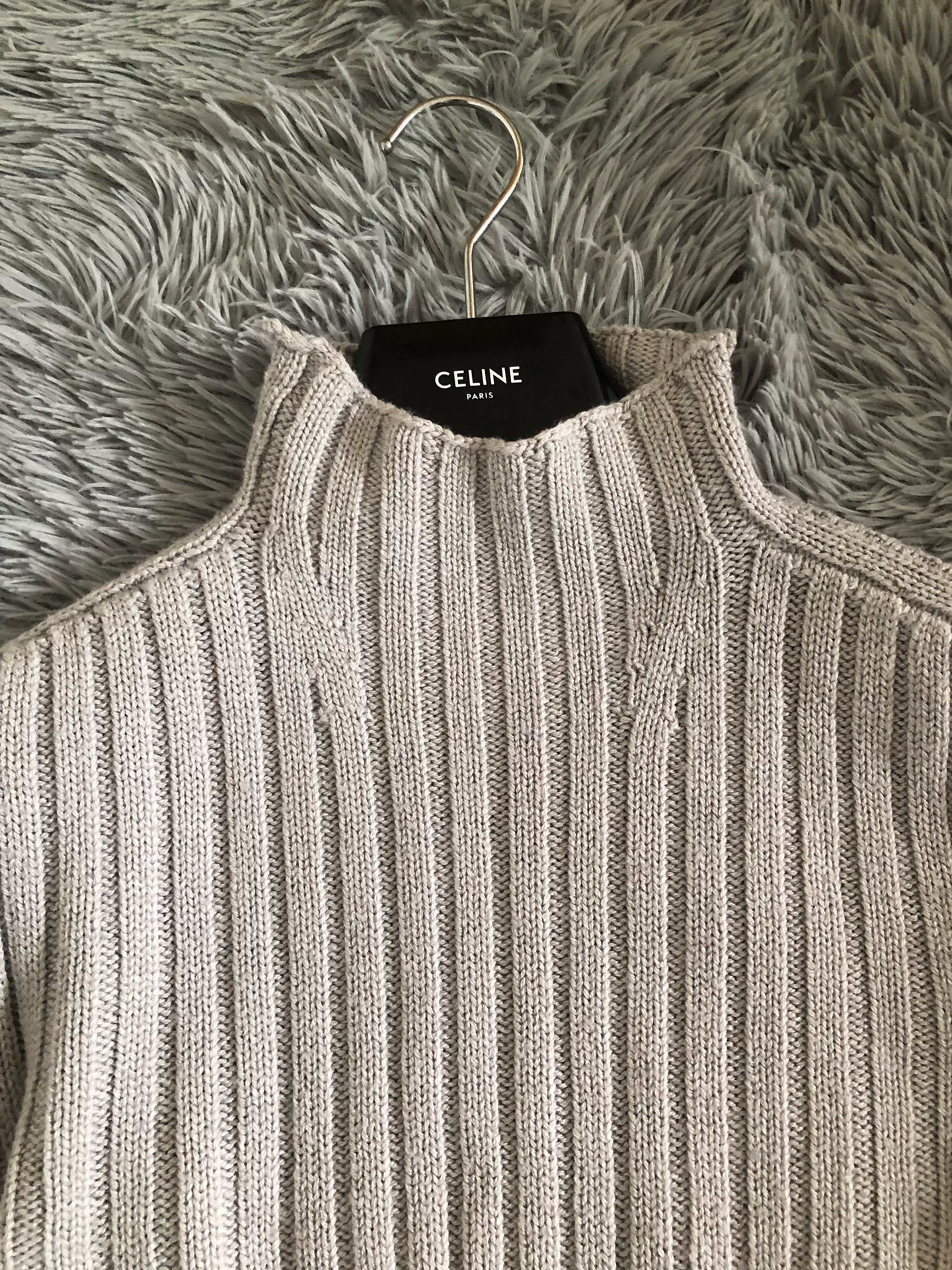 Celine Light Beige Ribbed Turtleneck — front