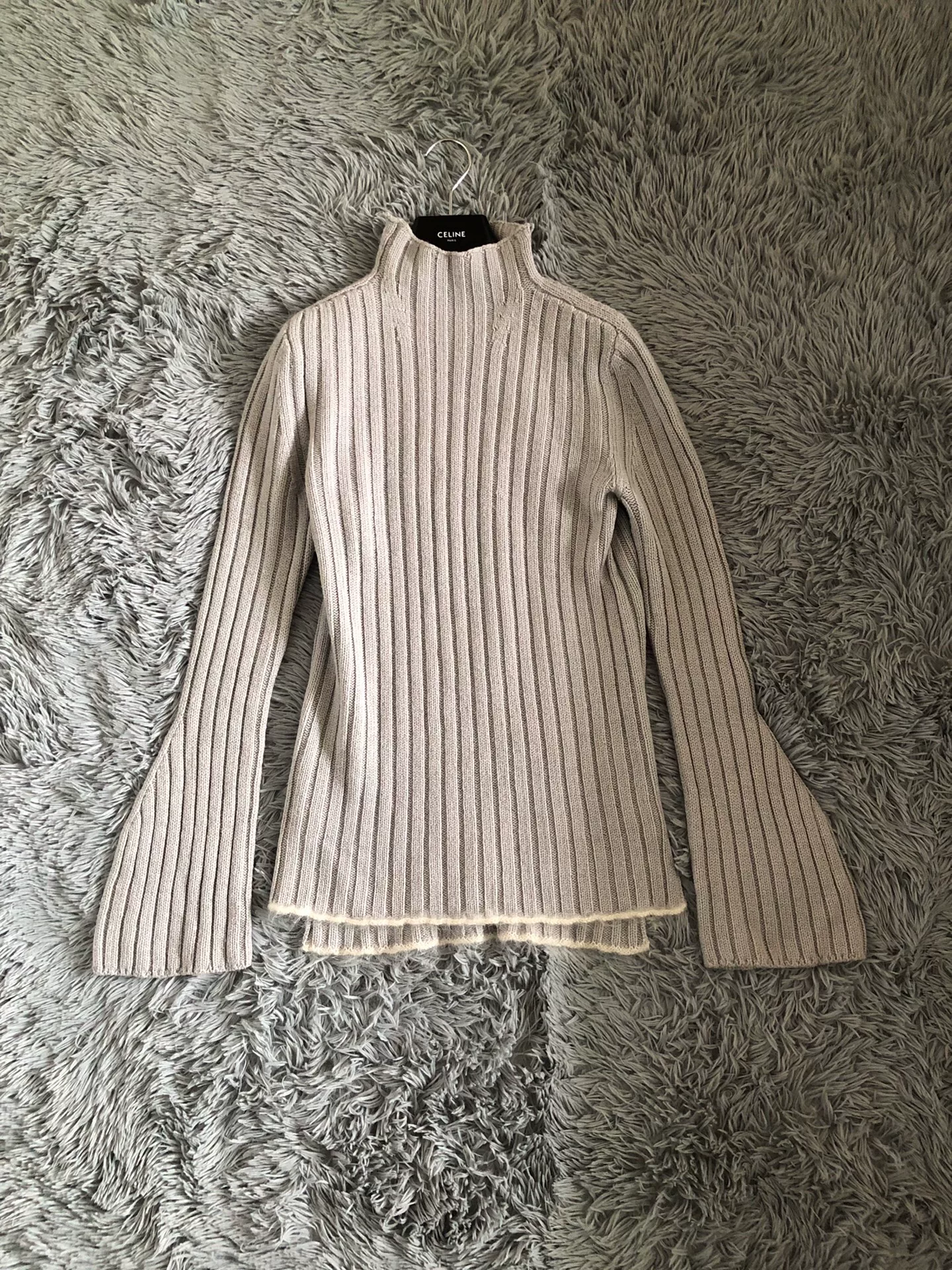 Celine Light Beige Ribbed Turtleneck