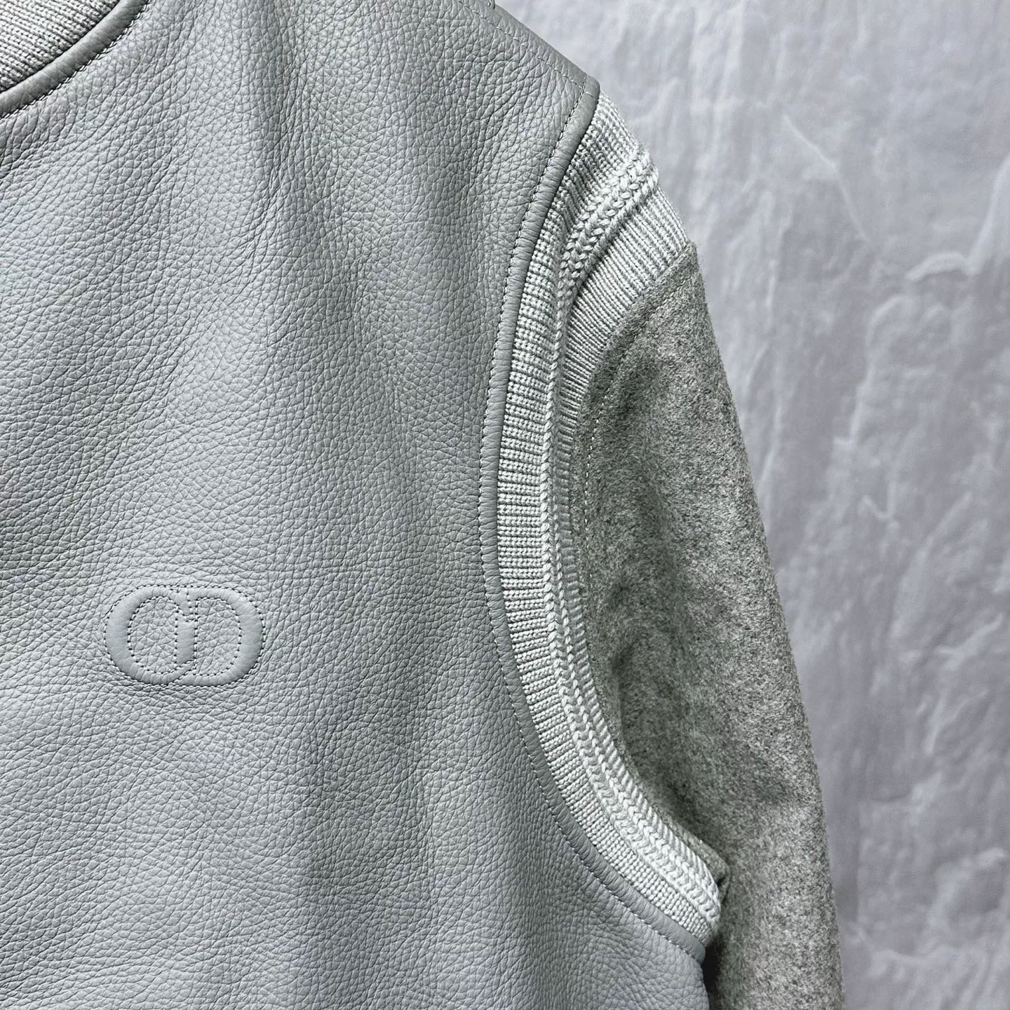 Dior SS25 Leather Embroidered Baseball Jacket — detail