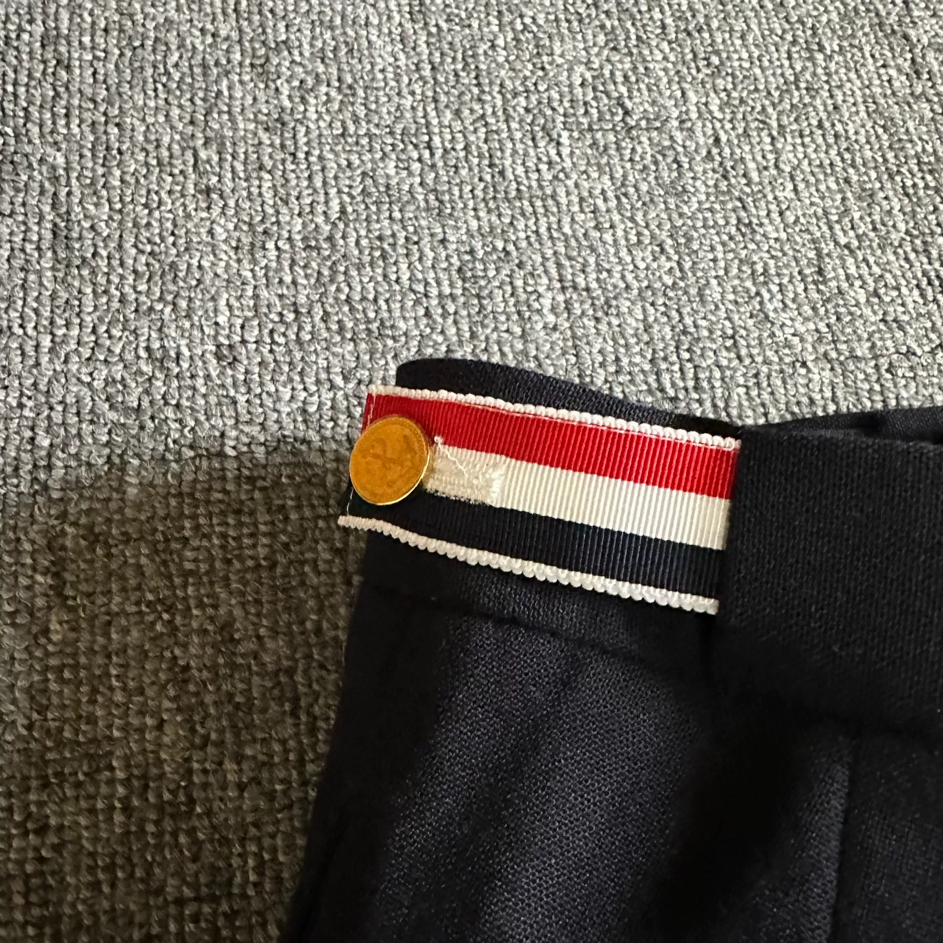 Thom Browne Dark Blue Gold Button Cropped Pants — back