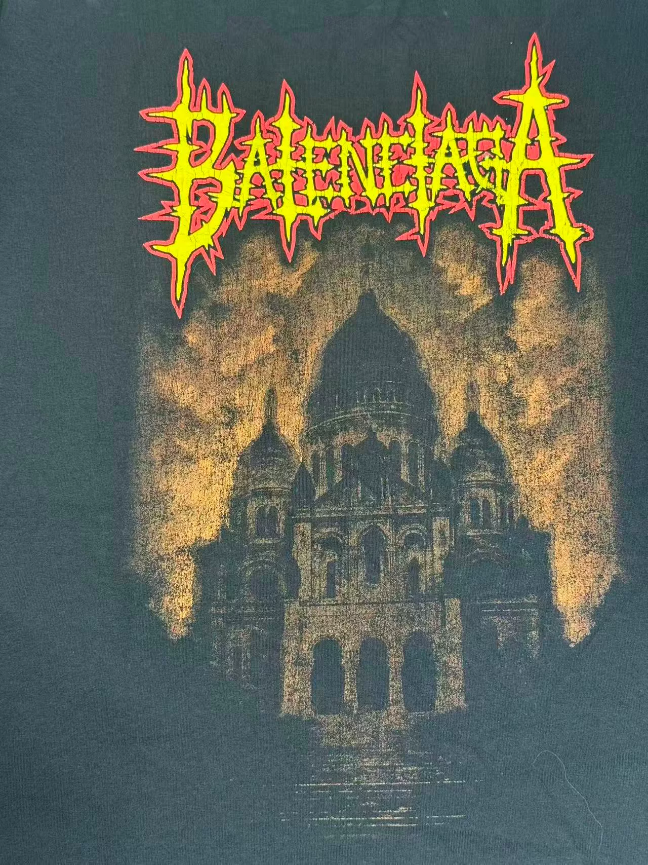 Balenciaga Black Gothic Print Short-Sleeve T-shirt — detail