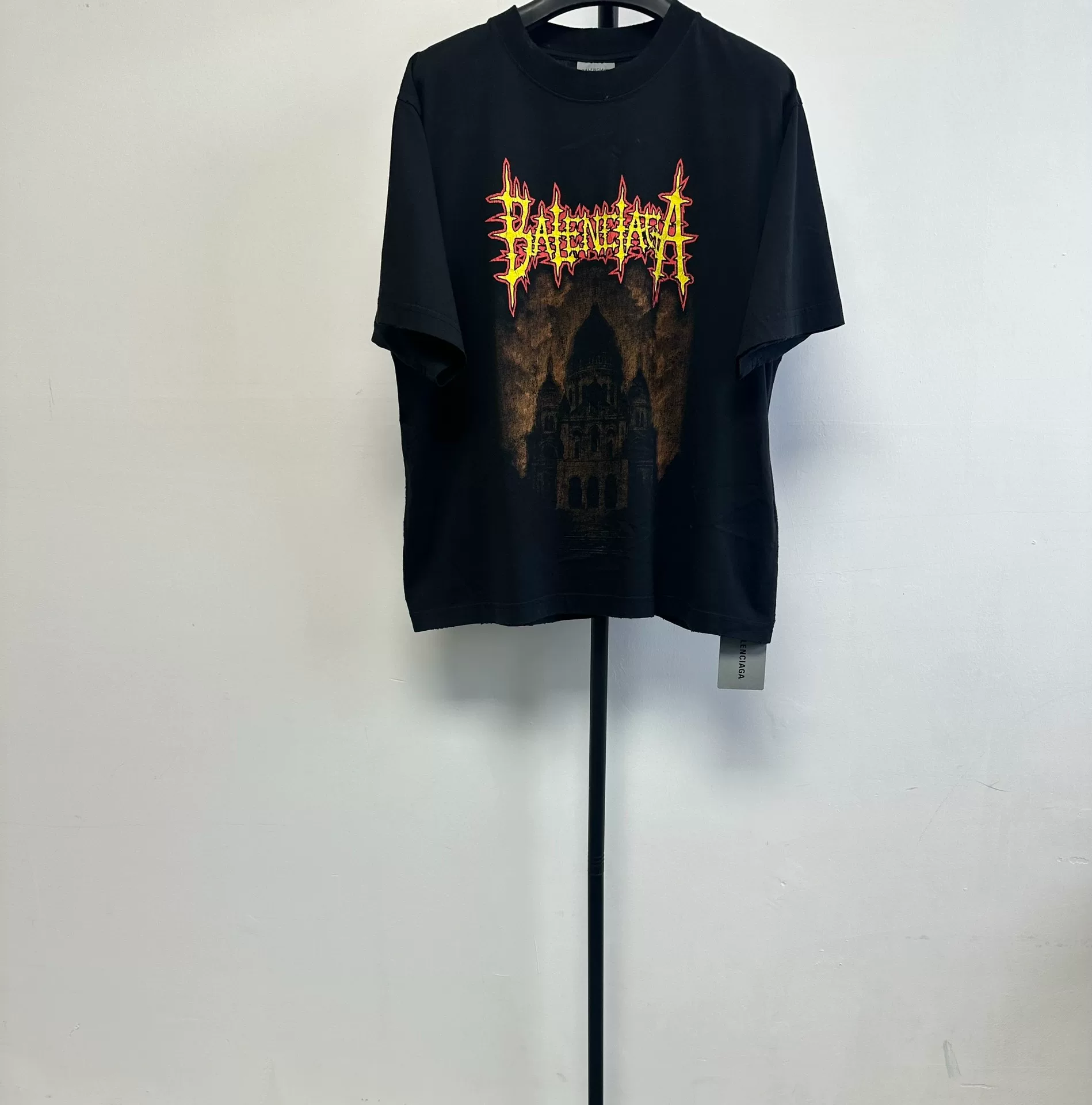 Balenciaga Black Gothic Print Short-Sleeve T-shirt