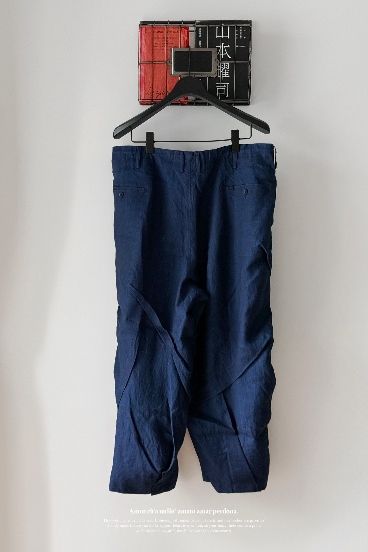 Yohji Yamamoto 23ss Indigo Linen Ruffled Pants — label
