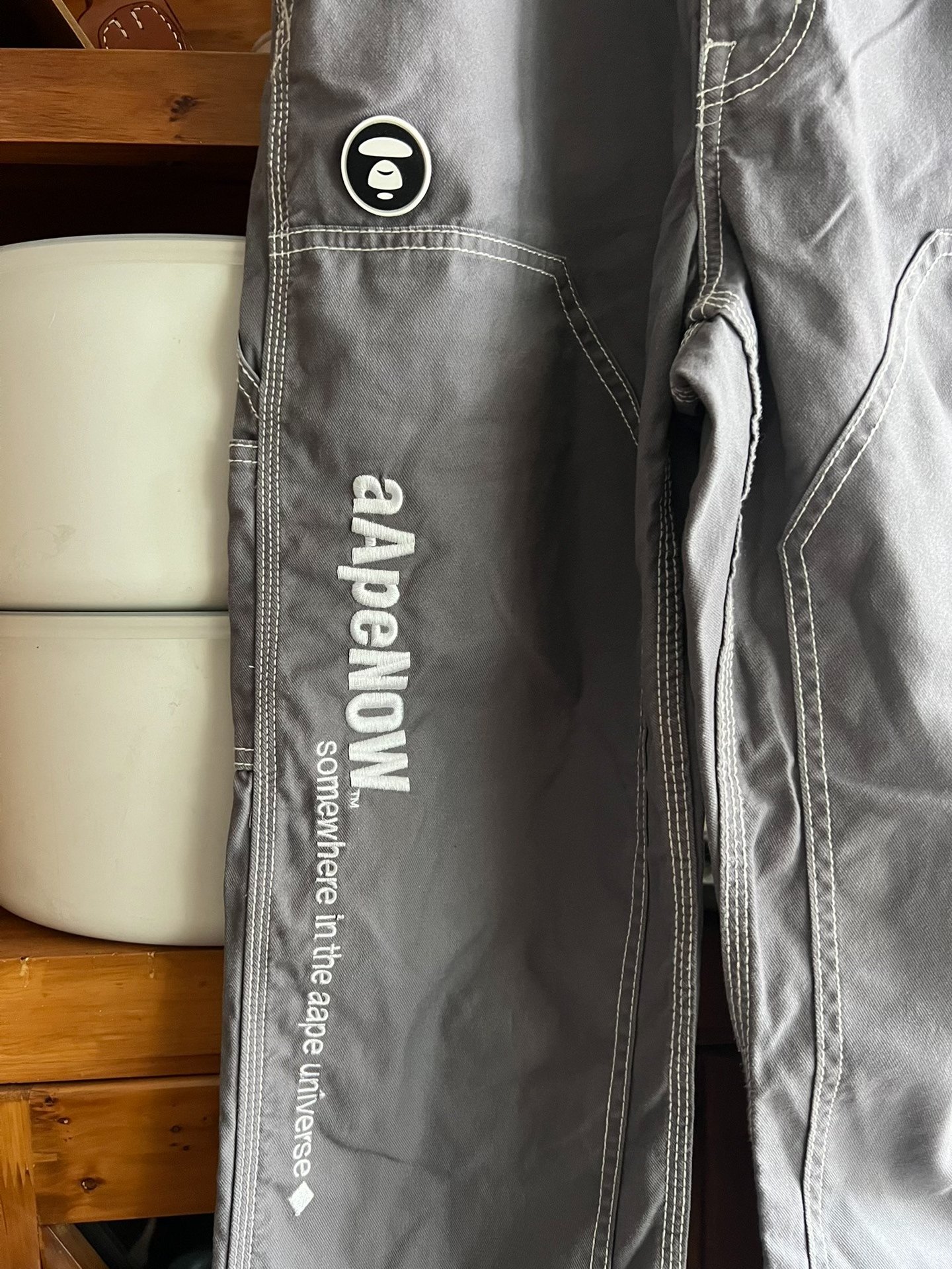 Aape Gray Cargo Suspender Pants — detail