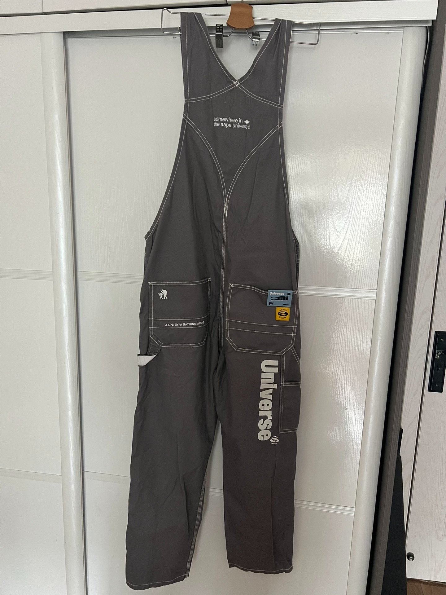 Aape Gray Cargo Suspender Pants — front