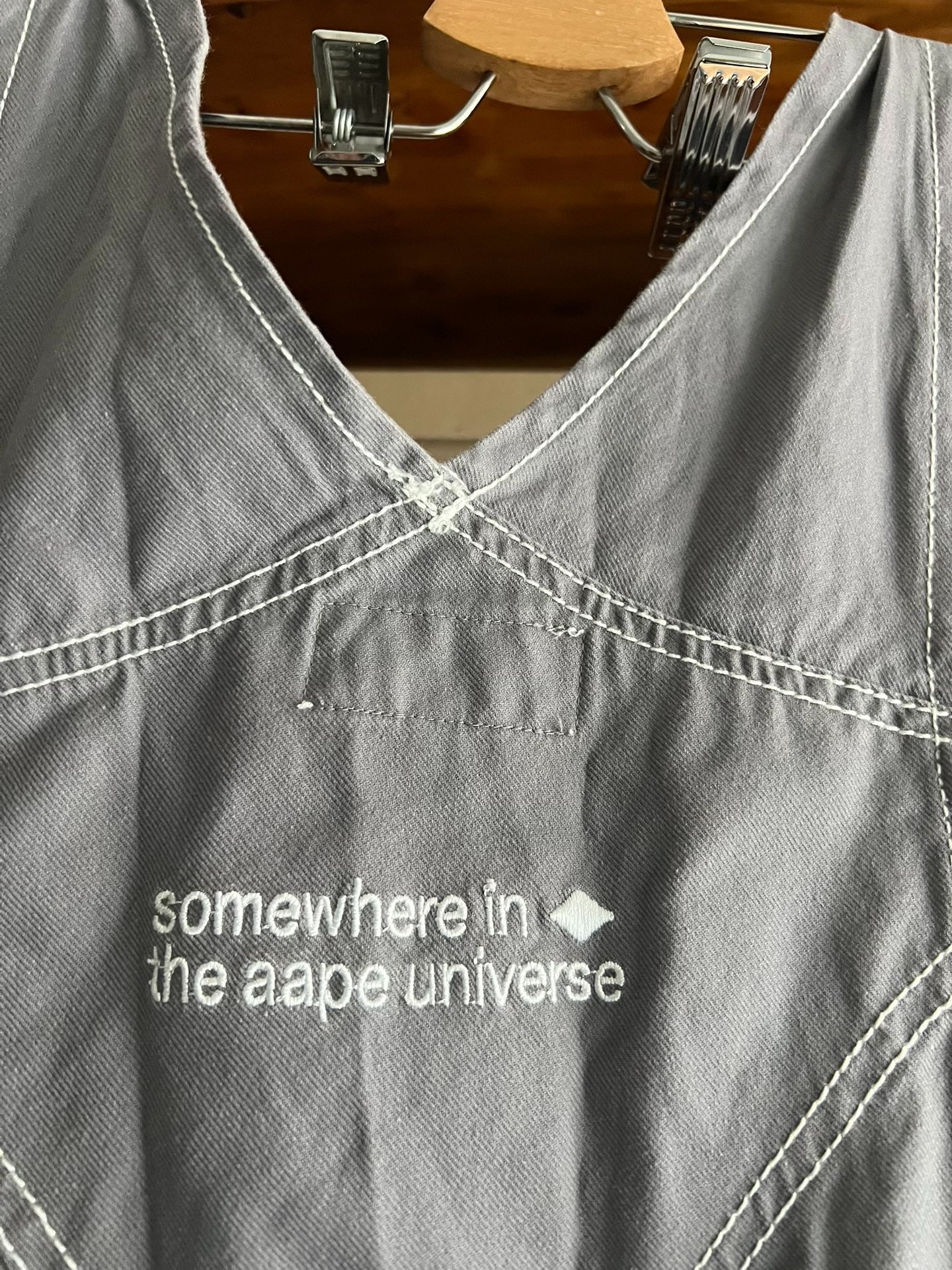 Aape Gray Cargo Suspender Pants — label