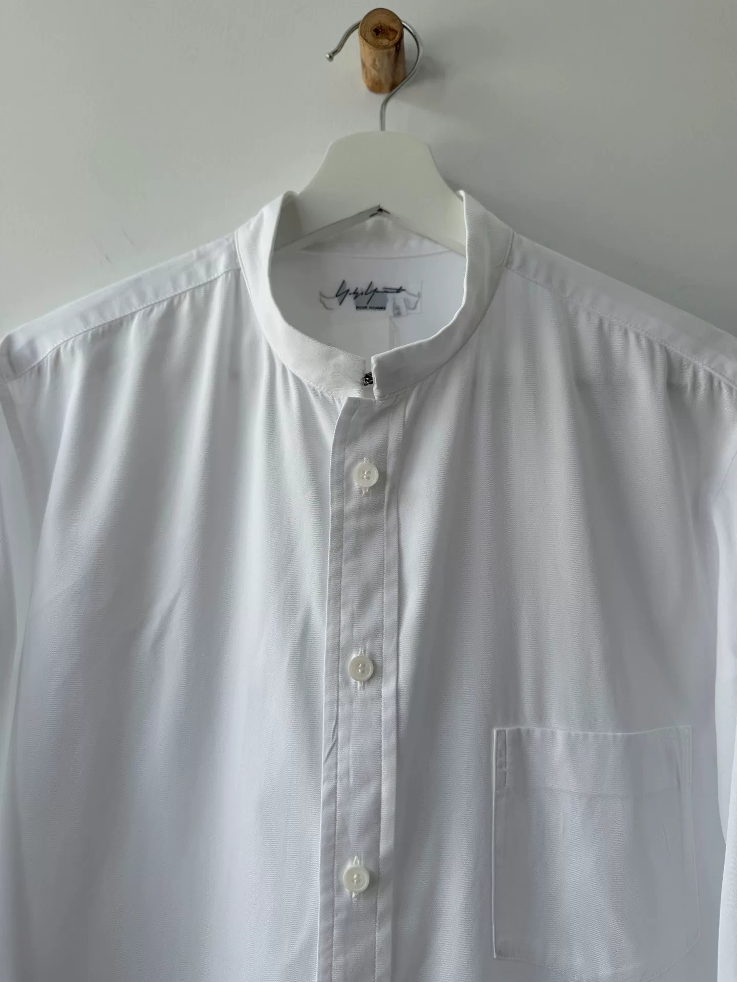 Yohji Yamamoto 90s Hook-Button Stand Collar Shirt — label