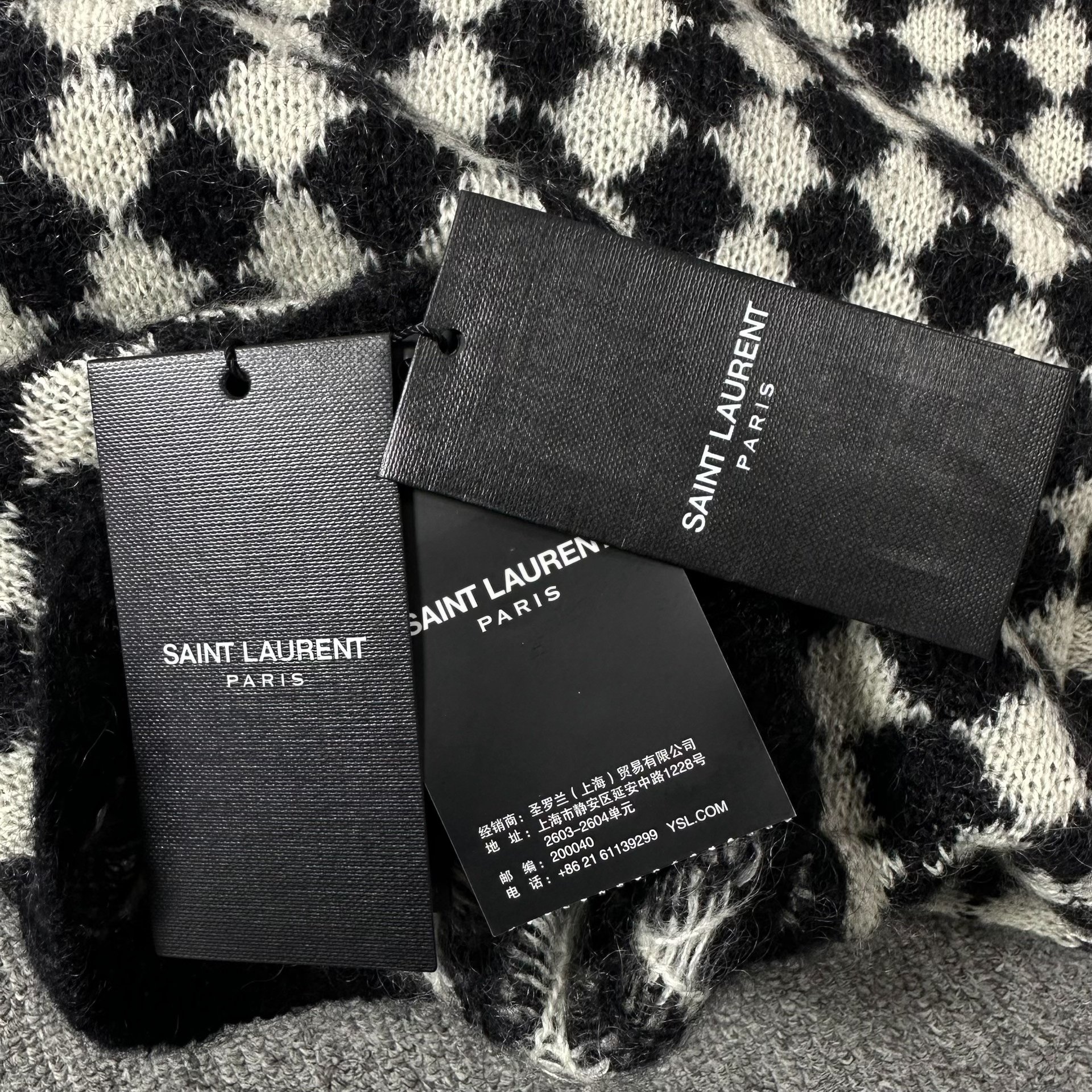 Saint Laurent Diamond Check High-Neck Sweater — label