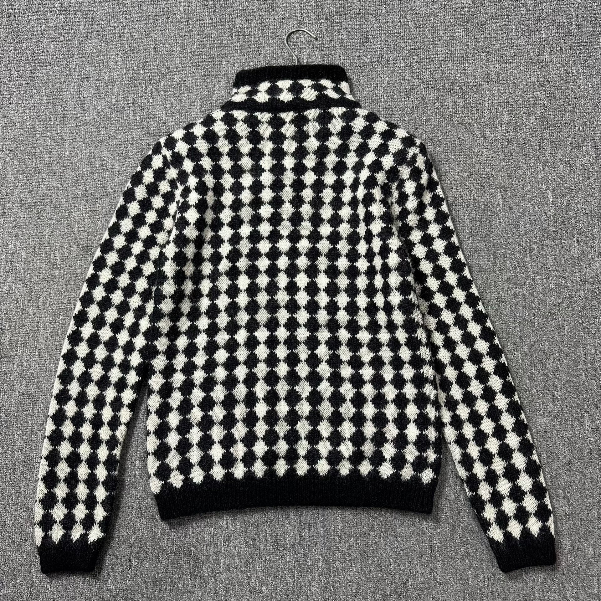 Saint Laurent Diamond Check High-Neck Sweater — back