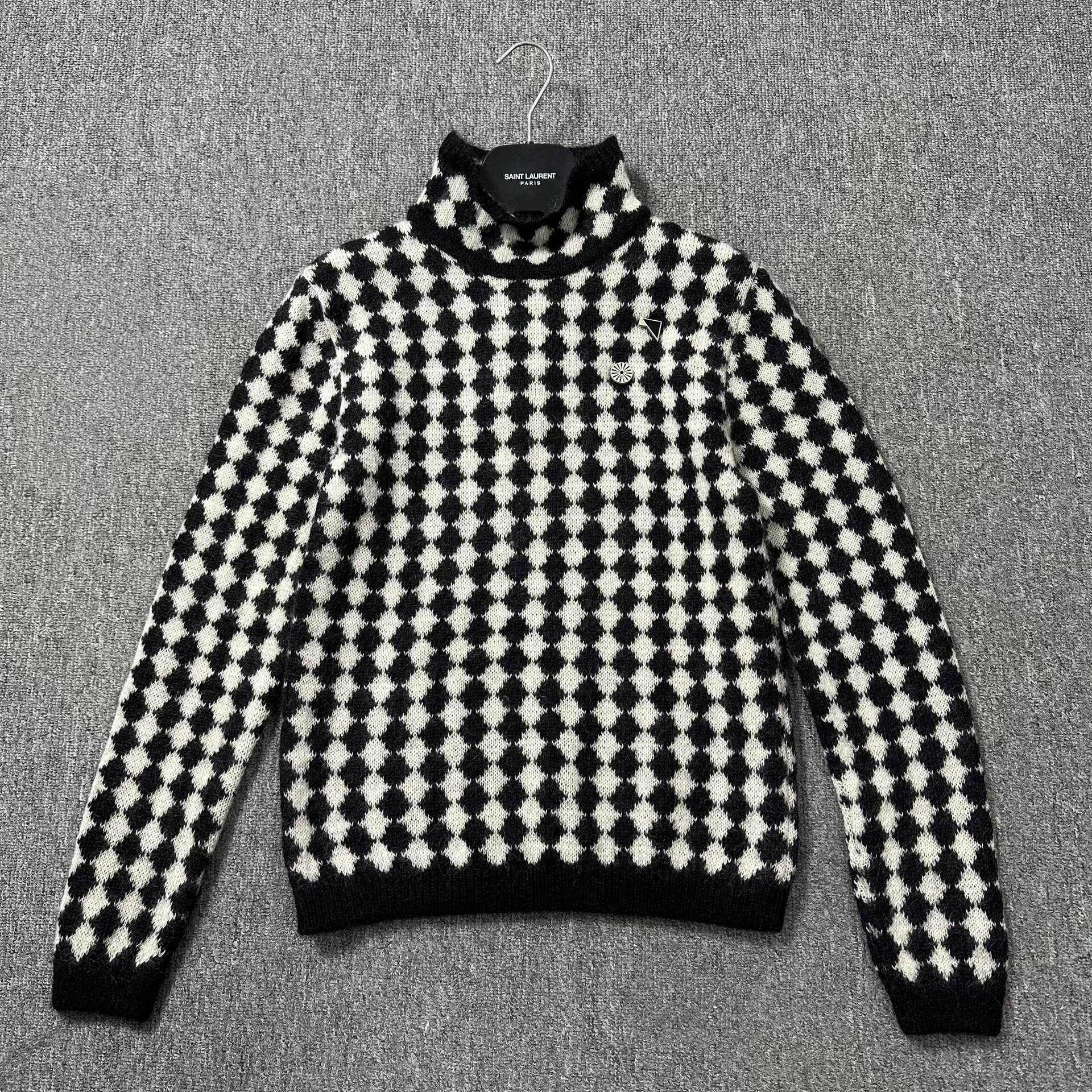 Saint Laurent Diamond Check High-Neck Sweater