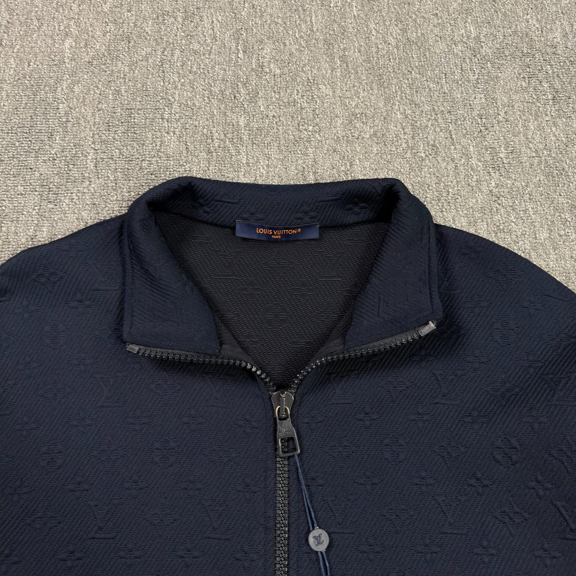 Louis Vuitton Navy Embossed Bomber Jacket — detail