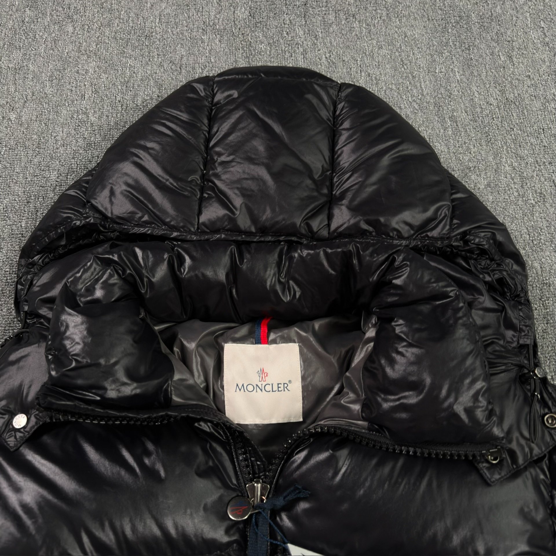 Moncler Maya Black Shiny Puffer Jacket — detail