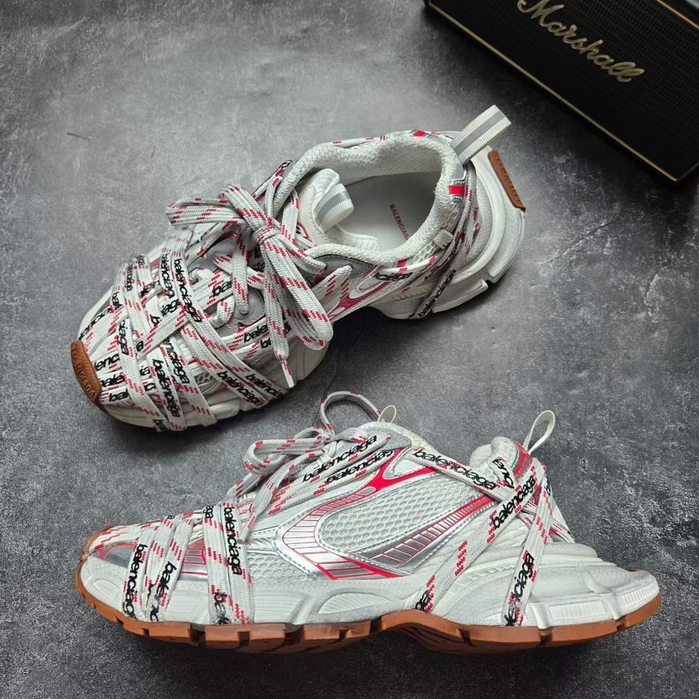 Balenciaga 3XL White Red Letter Lace Sneakers — back