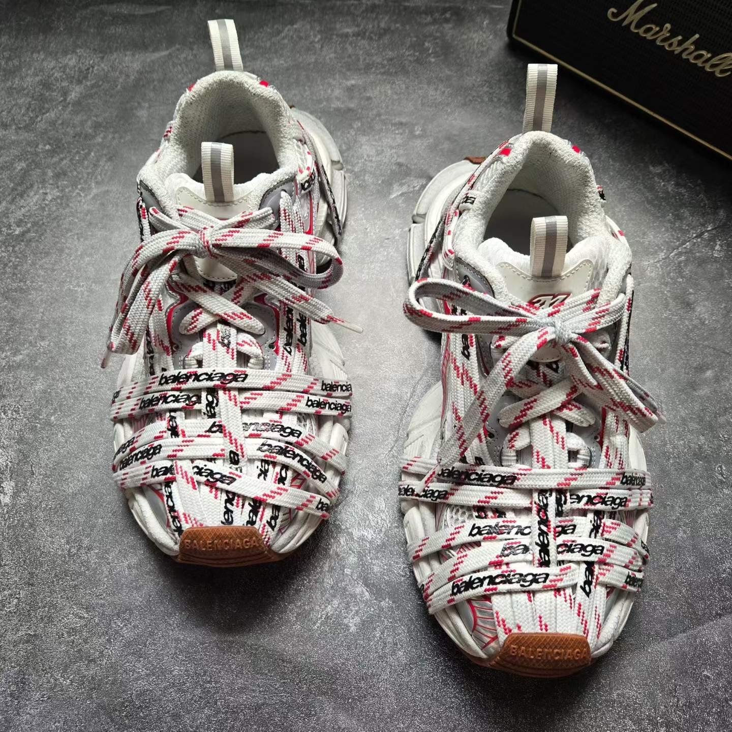 Balenciaga 3XL White Red Letter Lace Sneakers — front