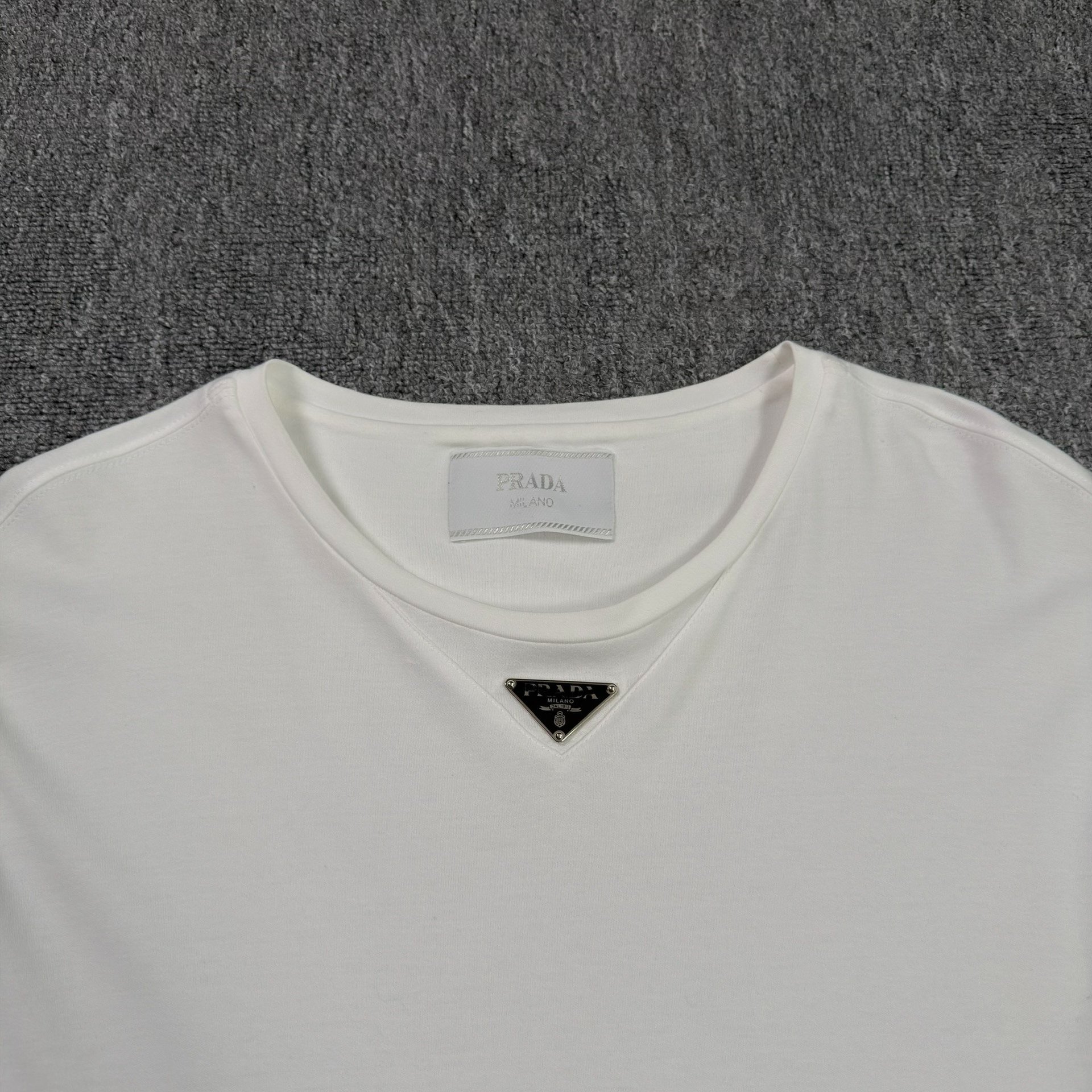 Prada White Short-Sleeve Chest Logo Top — detail
