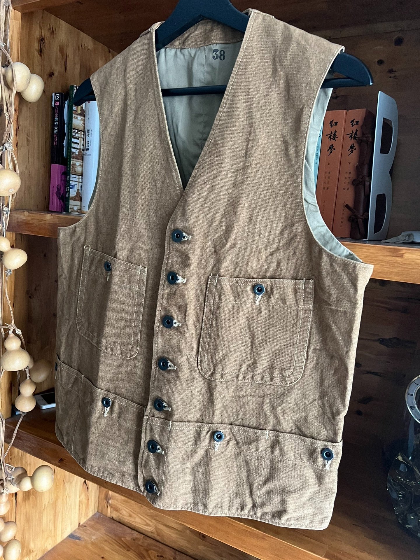 Mister Freedom Vintage Cotton Linen Orange Workwear Vest — detail