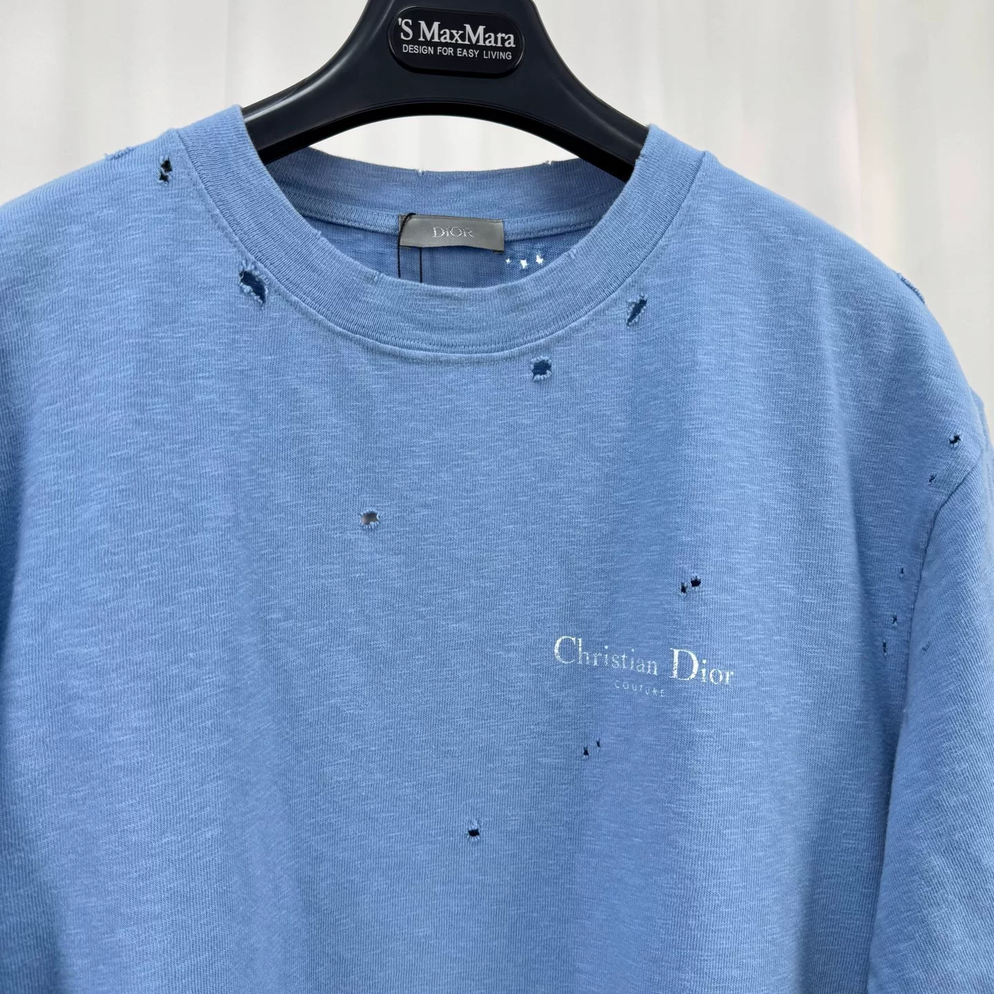 Dior New Distressed Blue Letter Print Short Sleeve — detail