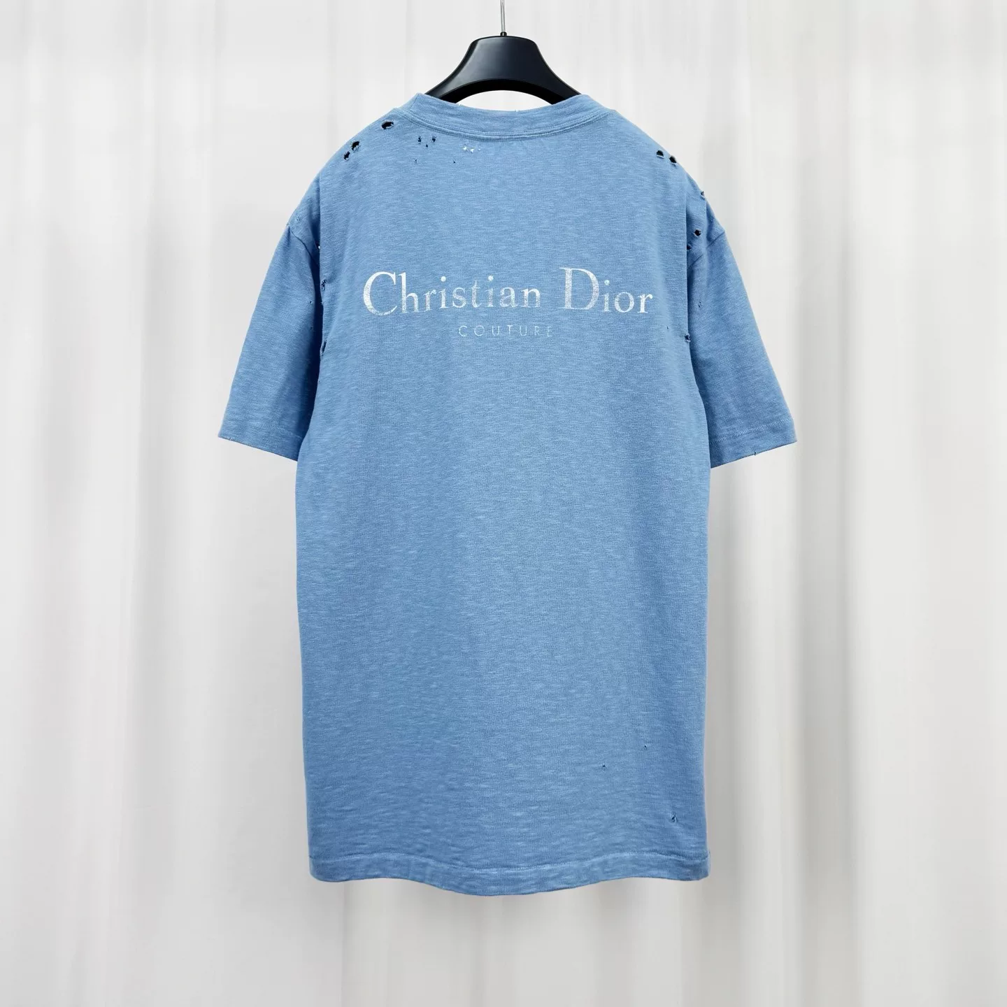 Dior New Distressed Blue Letter Print Short Sleeve — front