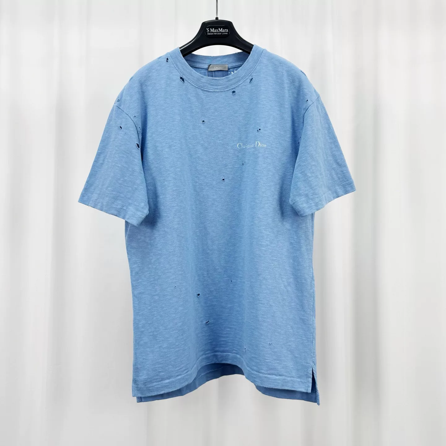 Dior New Distressed Blue Letter Print Short Sleeve