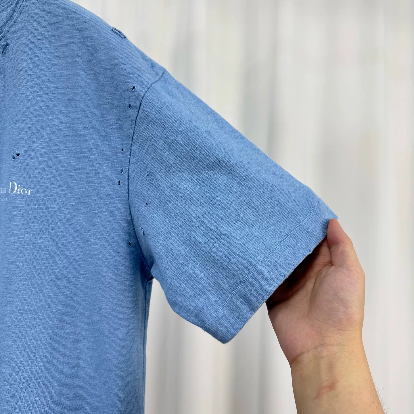 Dior New Distressed Blue Letter Print Short Sleeve — back
