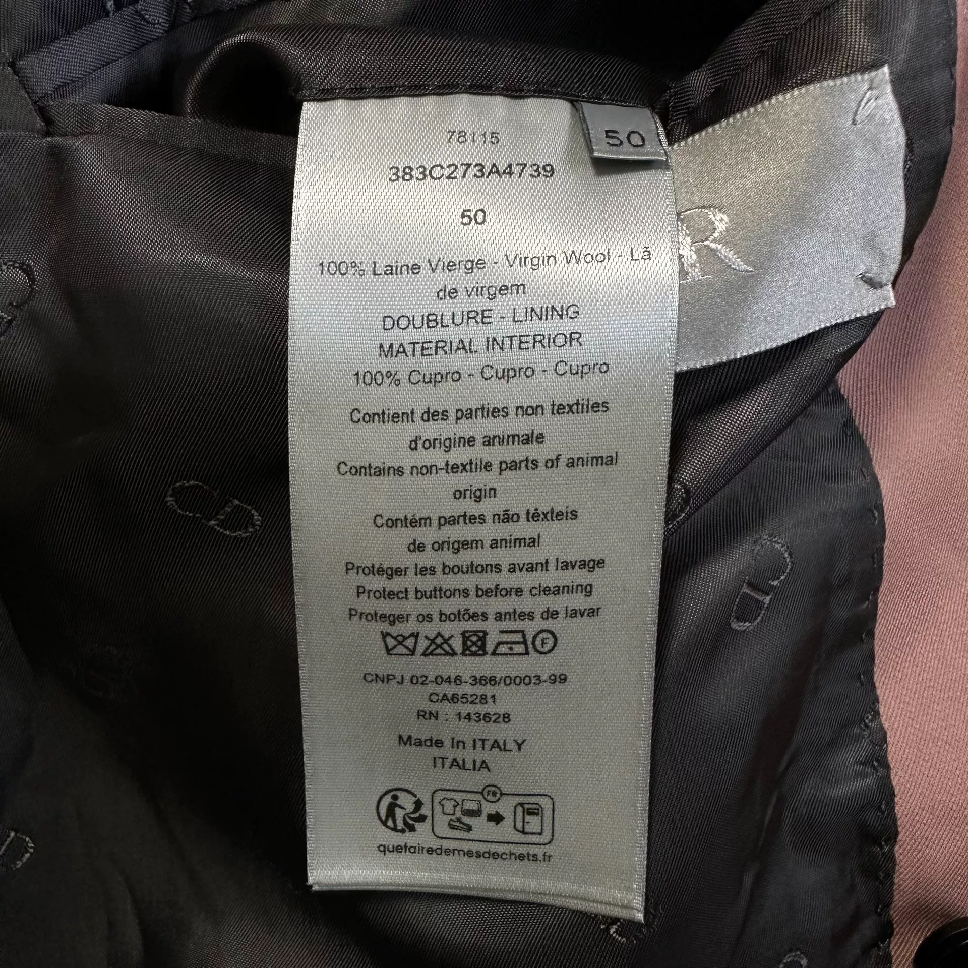 Dior Pink Structured Wool Blazer — label