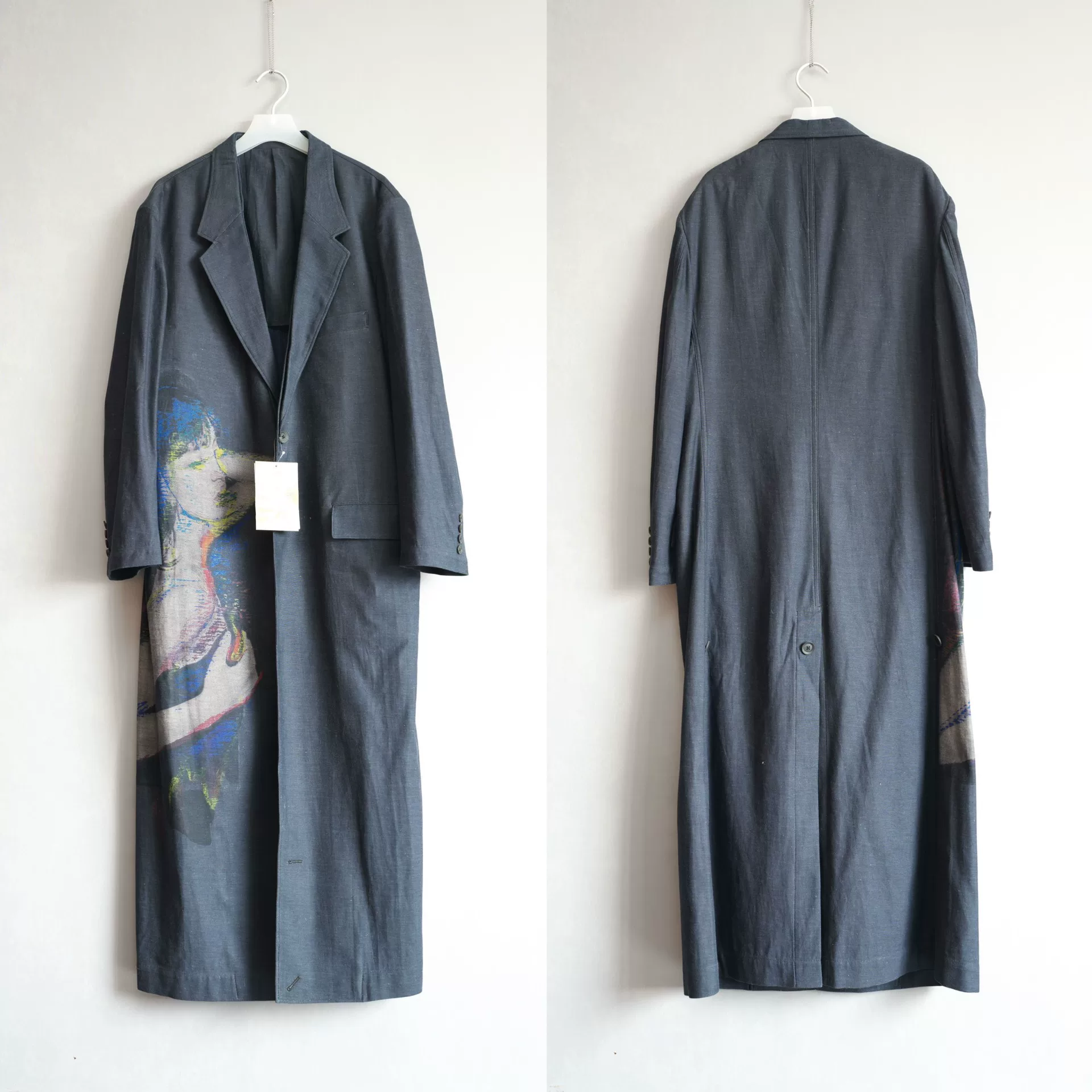 Yohji Yamamoto 24AW Portrait Print Denim Coat — front