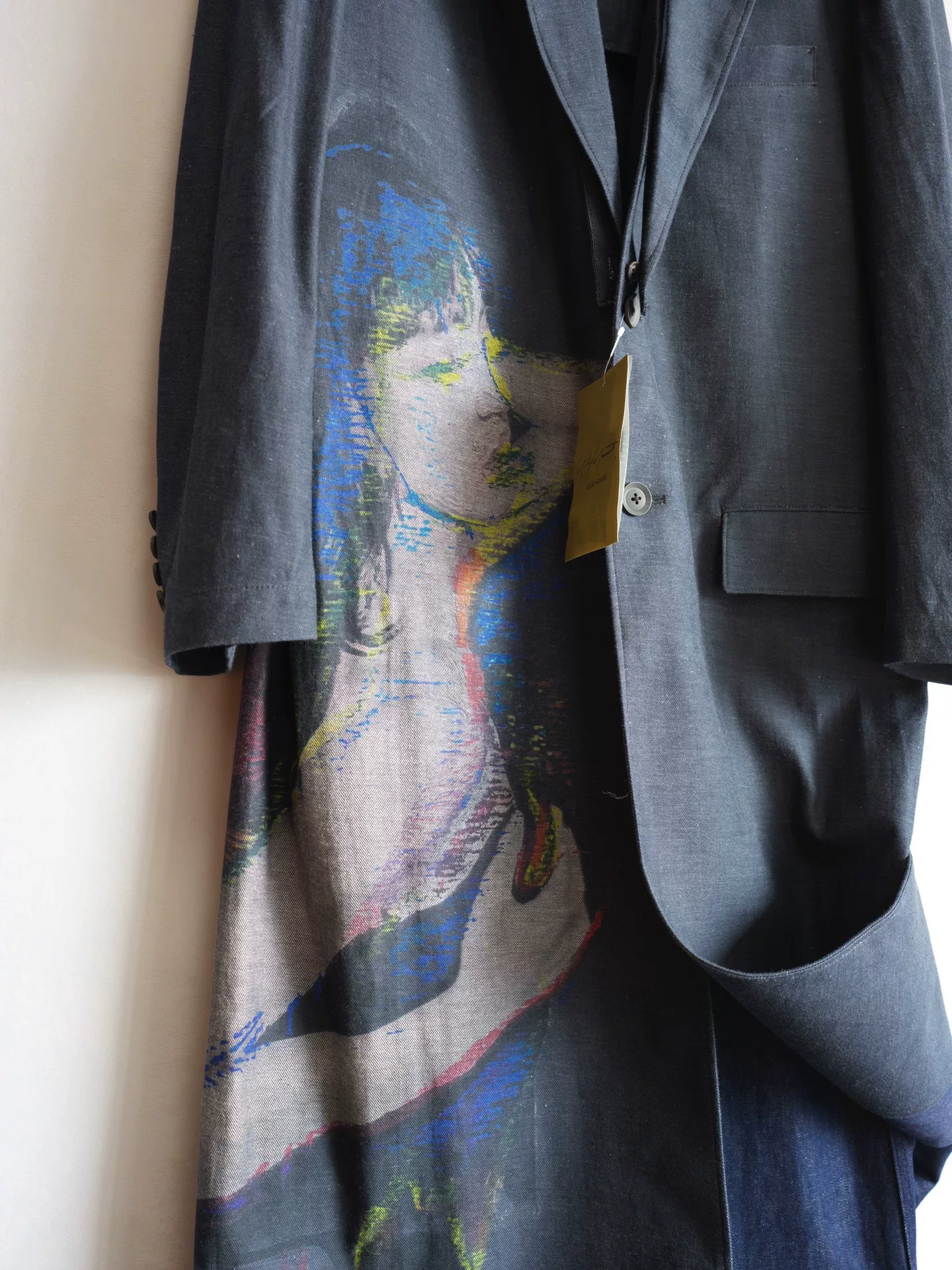 Yohji Yamamoto 24AW Portrait Print Denim Coat — detail