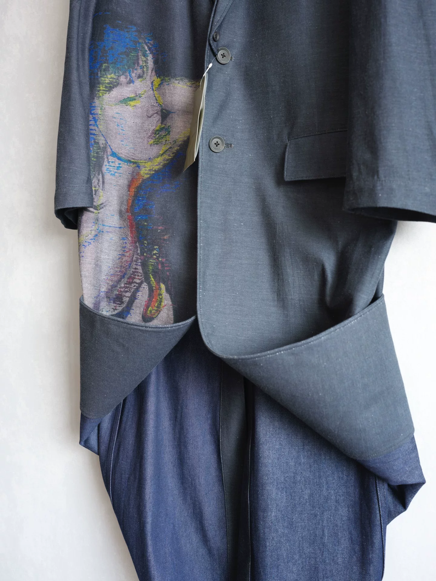 Yohji Yamamoto 24AW Portrait Print Denim Coat — label