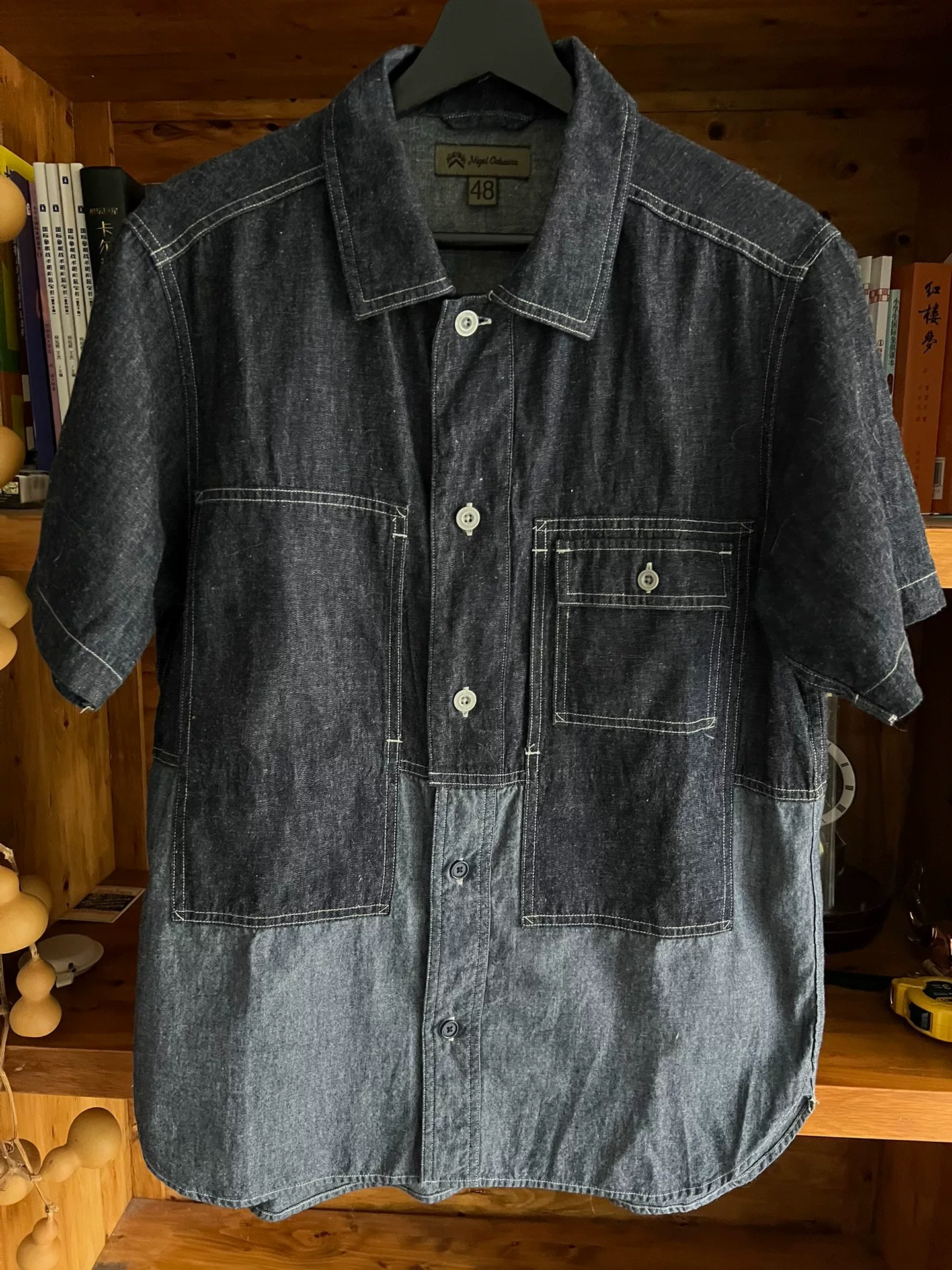 Nigel Cabourn Denim Patchwork Short-Sleeve Shirt