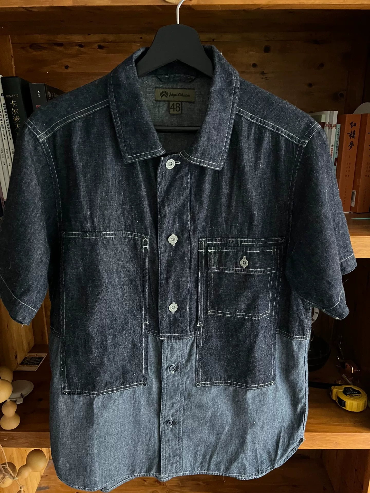 Nigel Cabourn Denim Patchwork Short-Sleeve Shirt — back