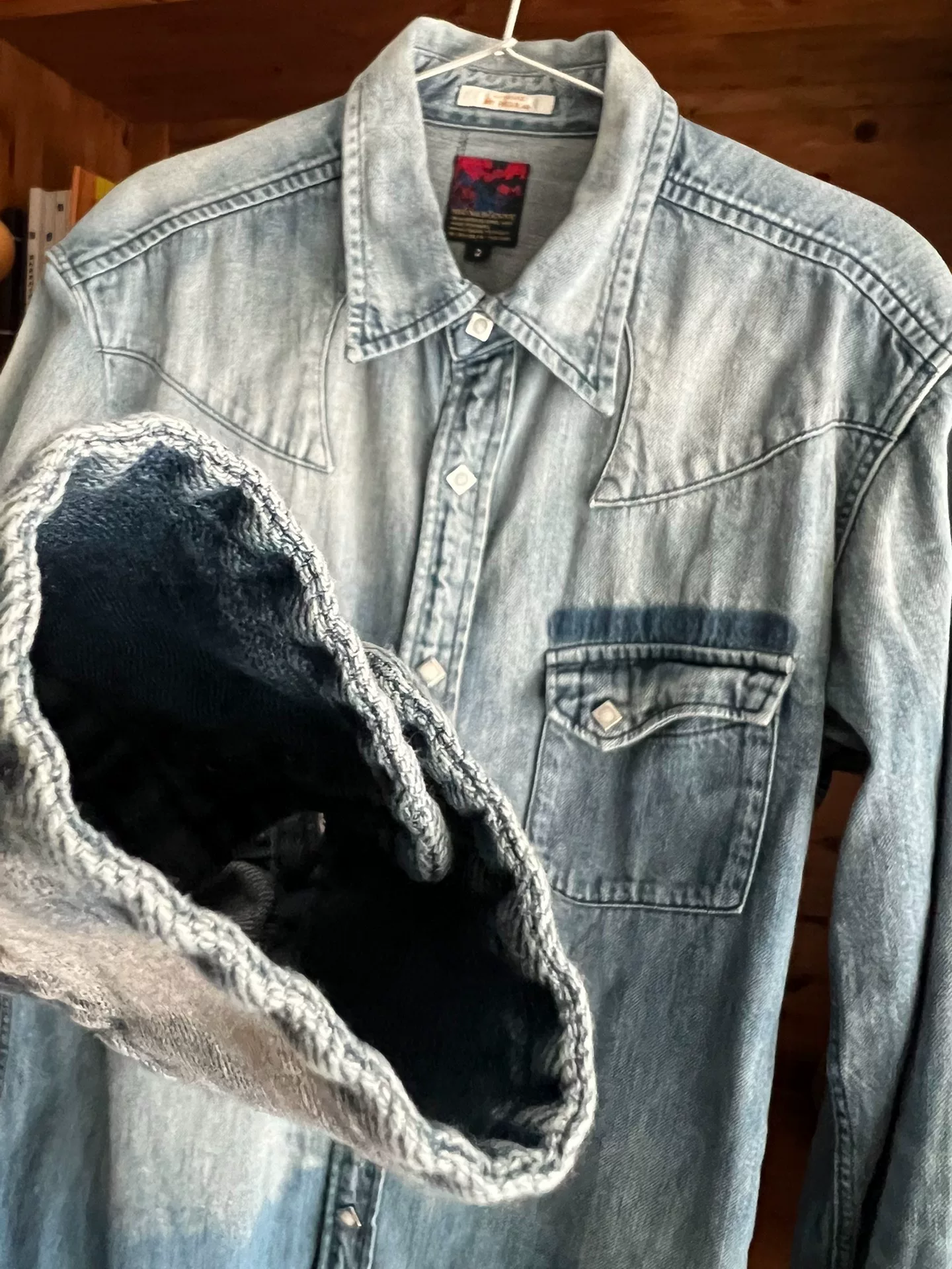 BRU NA BOINNE Washed Western Denim Shirt — label
