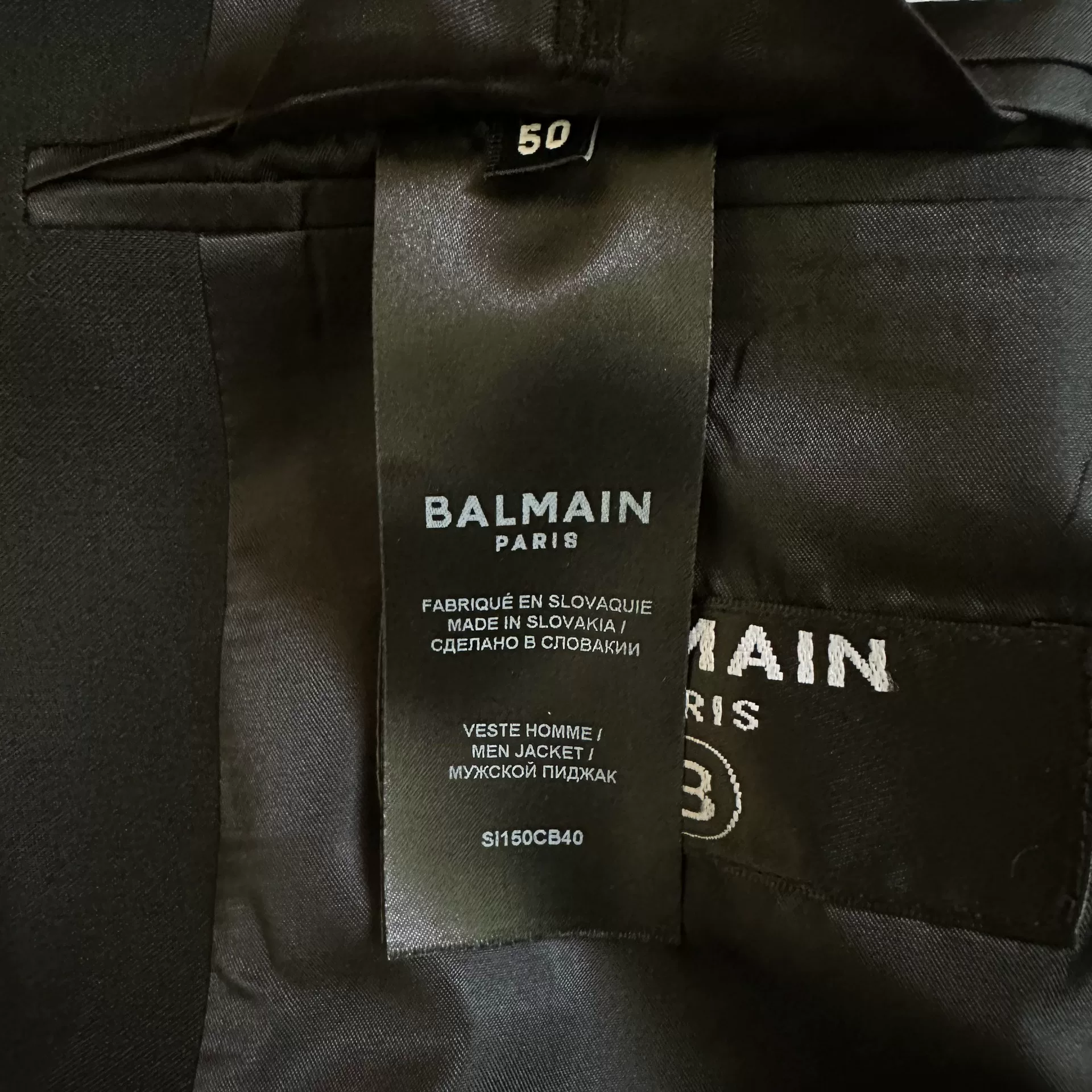 Balmain Gold Rivet Sword Collar Jacket — label