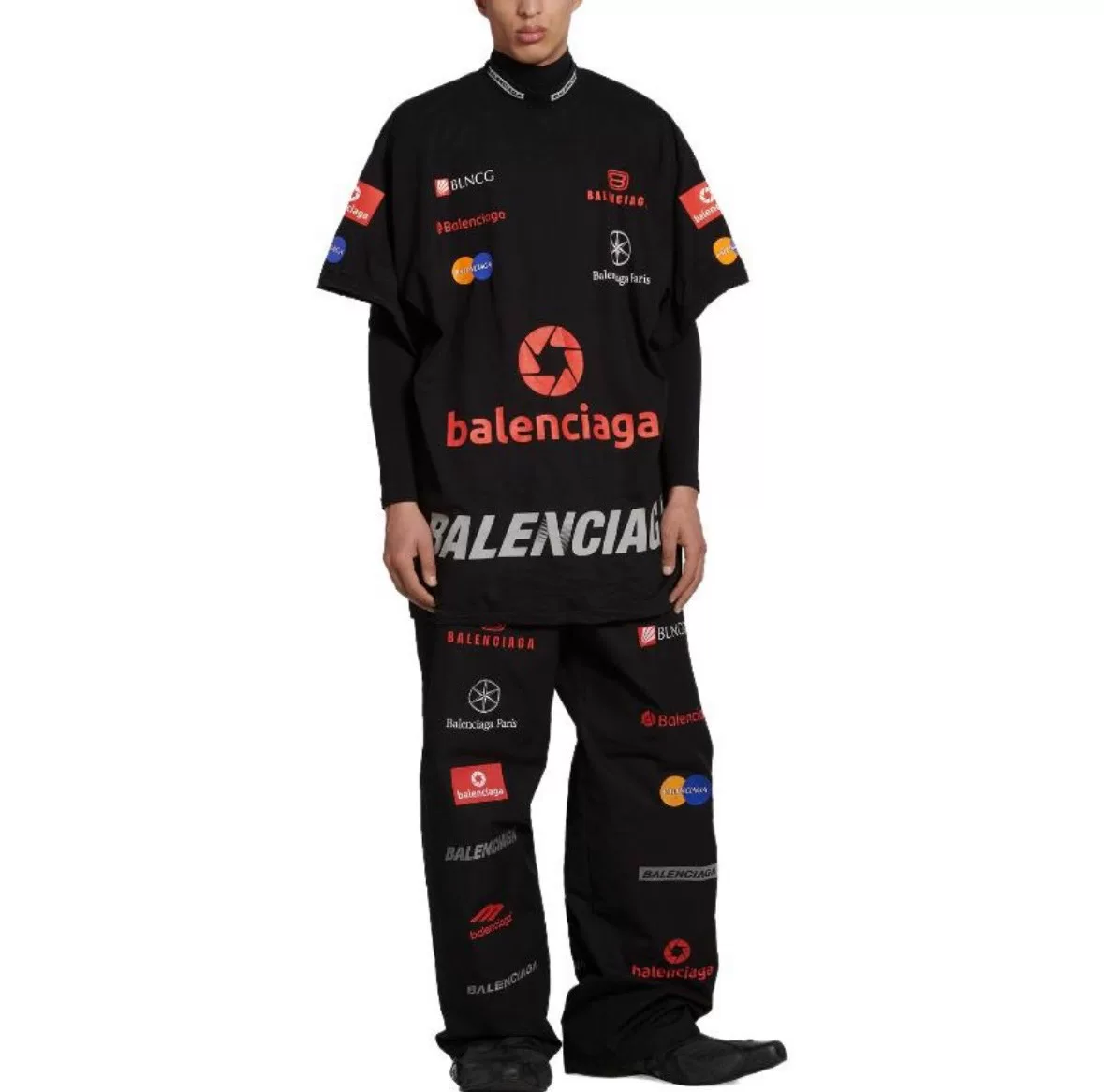 Balenciaga 23FW Racing Logo All-Over T-Shirt — front