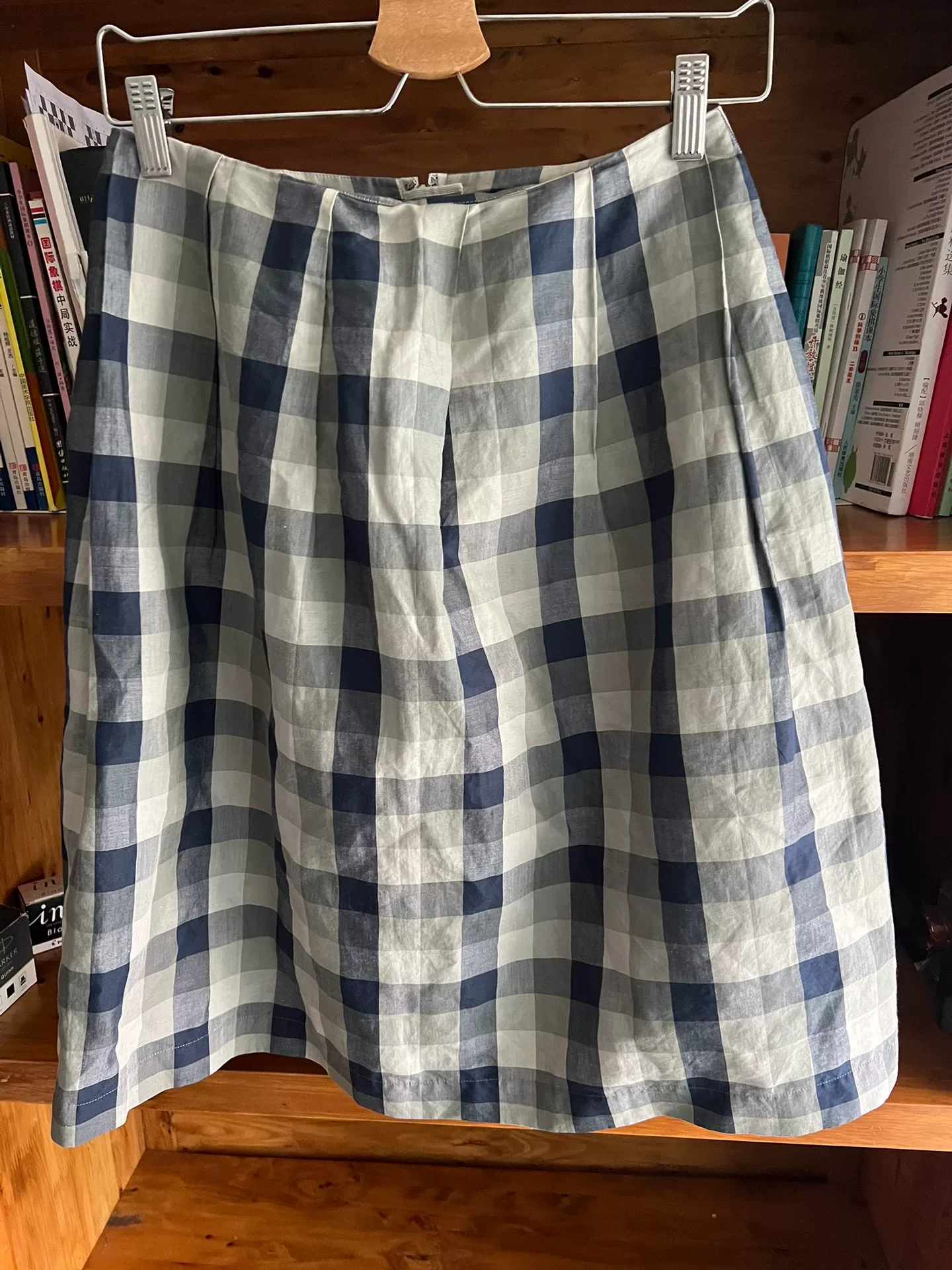 Margaret Howell Cotton-Linen Plaid Skirt — back