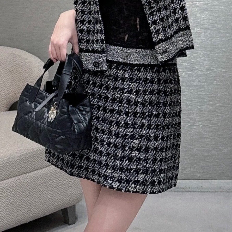 Dior Houndstooth Tweed Knit Skirt