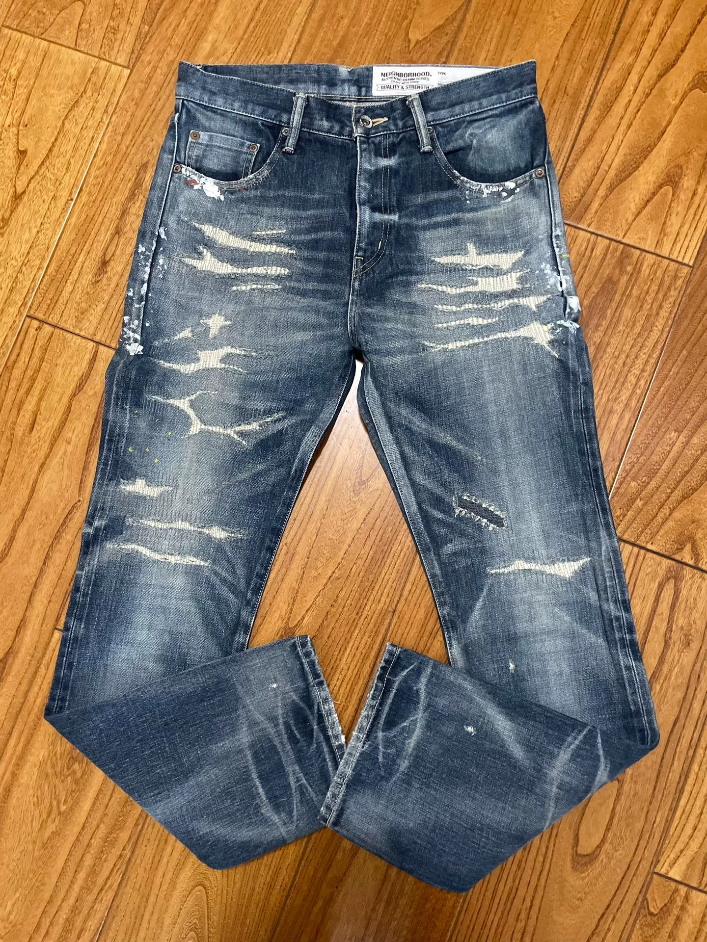 Neighborhood 16SS Washed Distressed Jeans — back