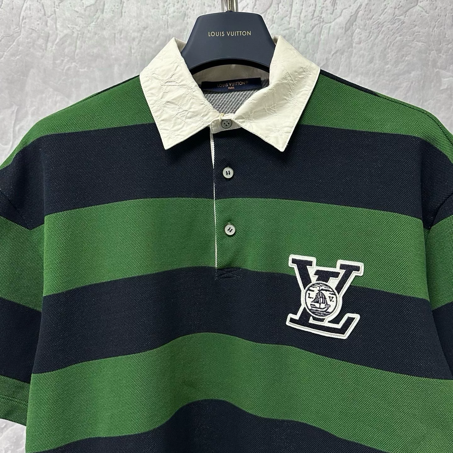 Louis Vuitton Striped Embroidered Polo — detail