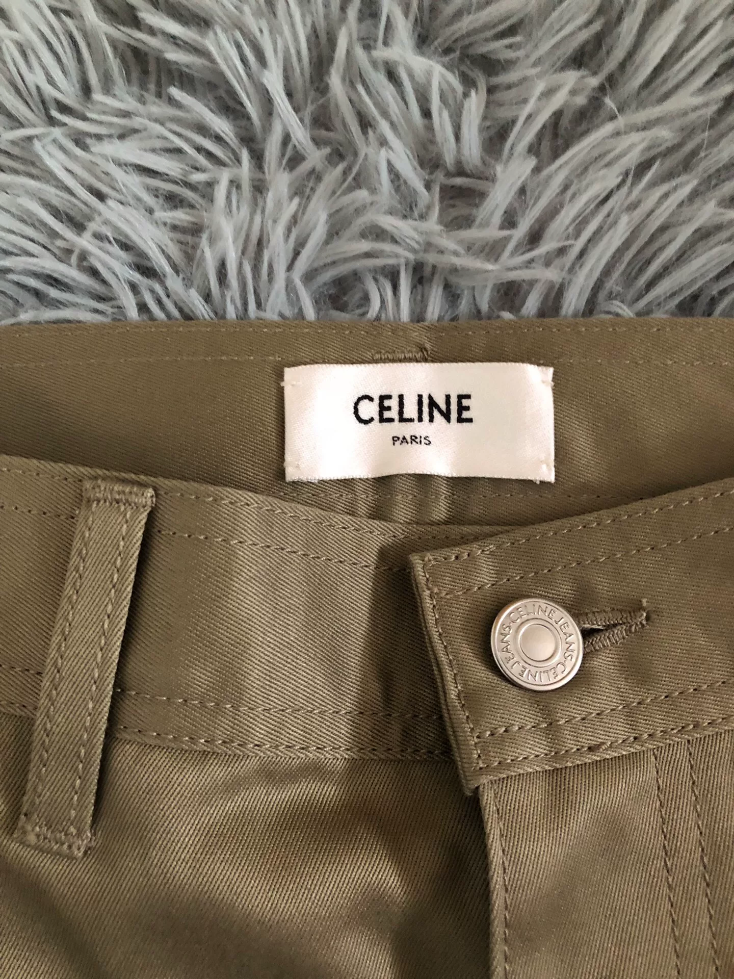 Celine Military Green Straight-Flared Pants — detail