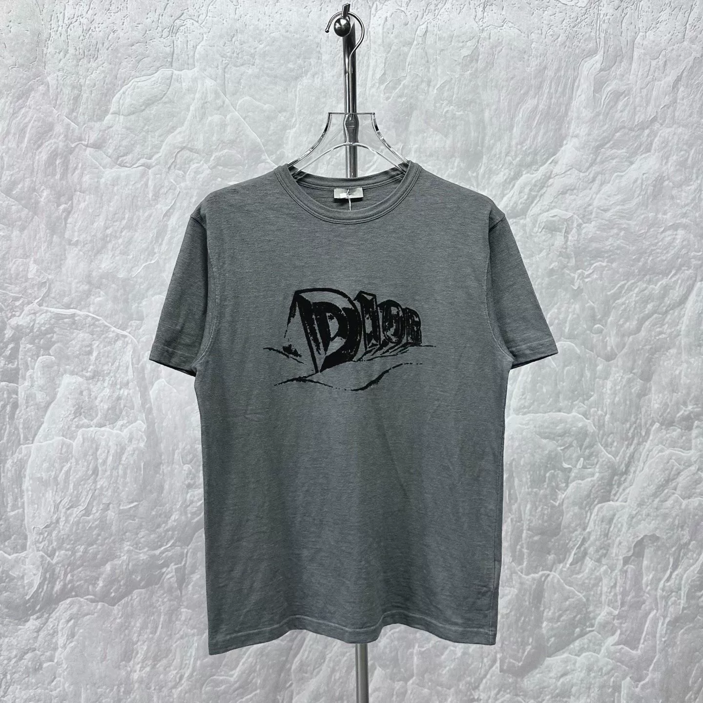 Dior Gray Logo Print Short-Sleeve T-shirt