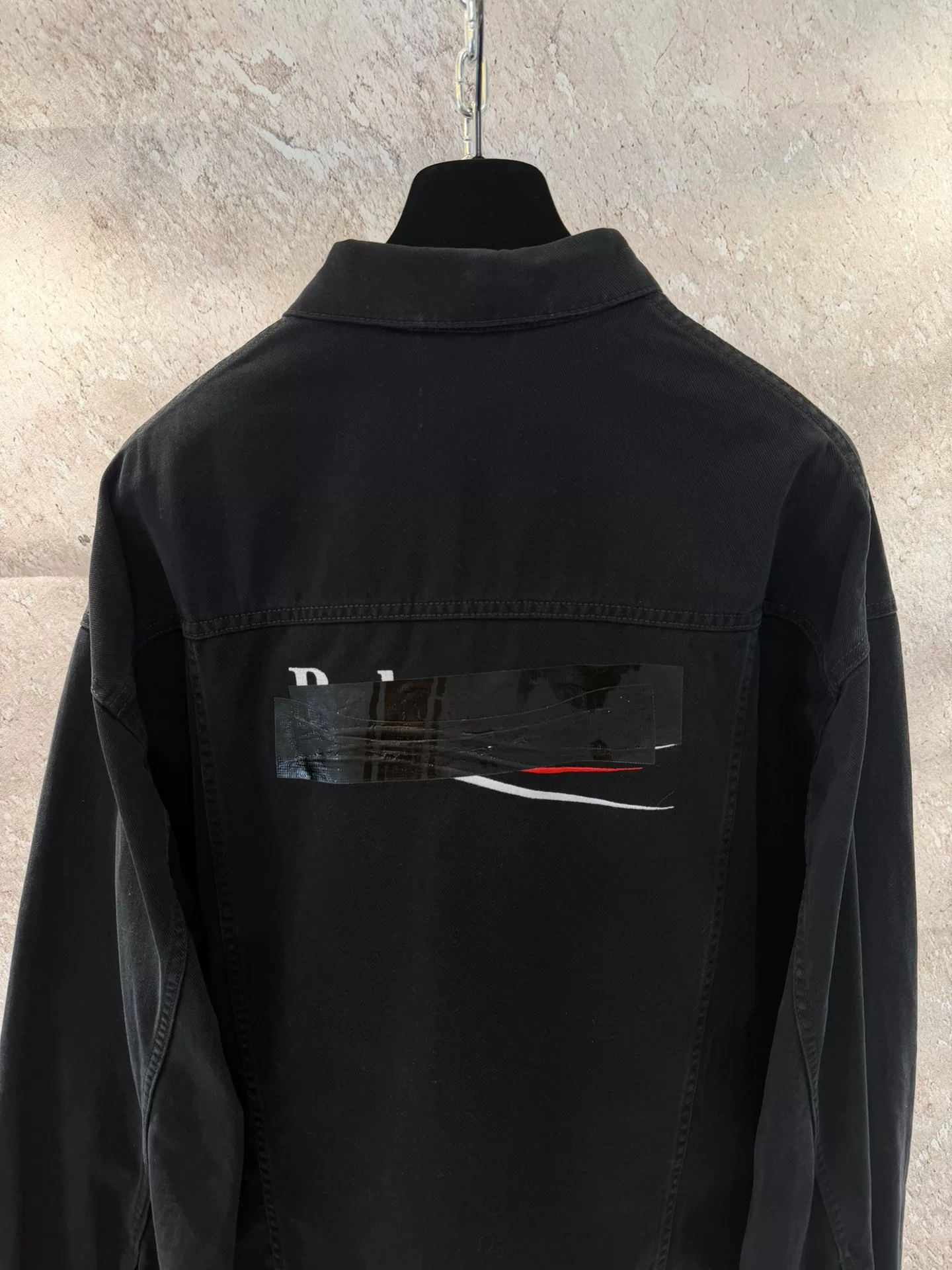 Balenciaga Black Denim Jacket Coke Logo — back