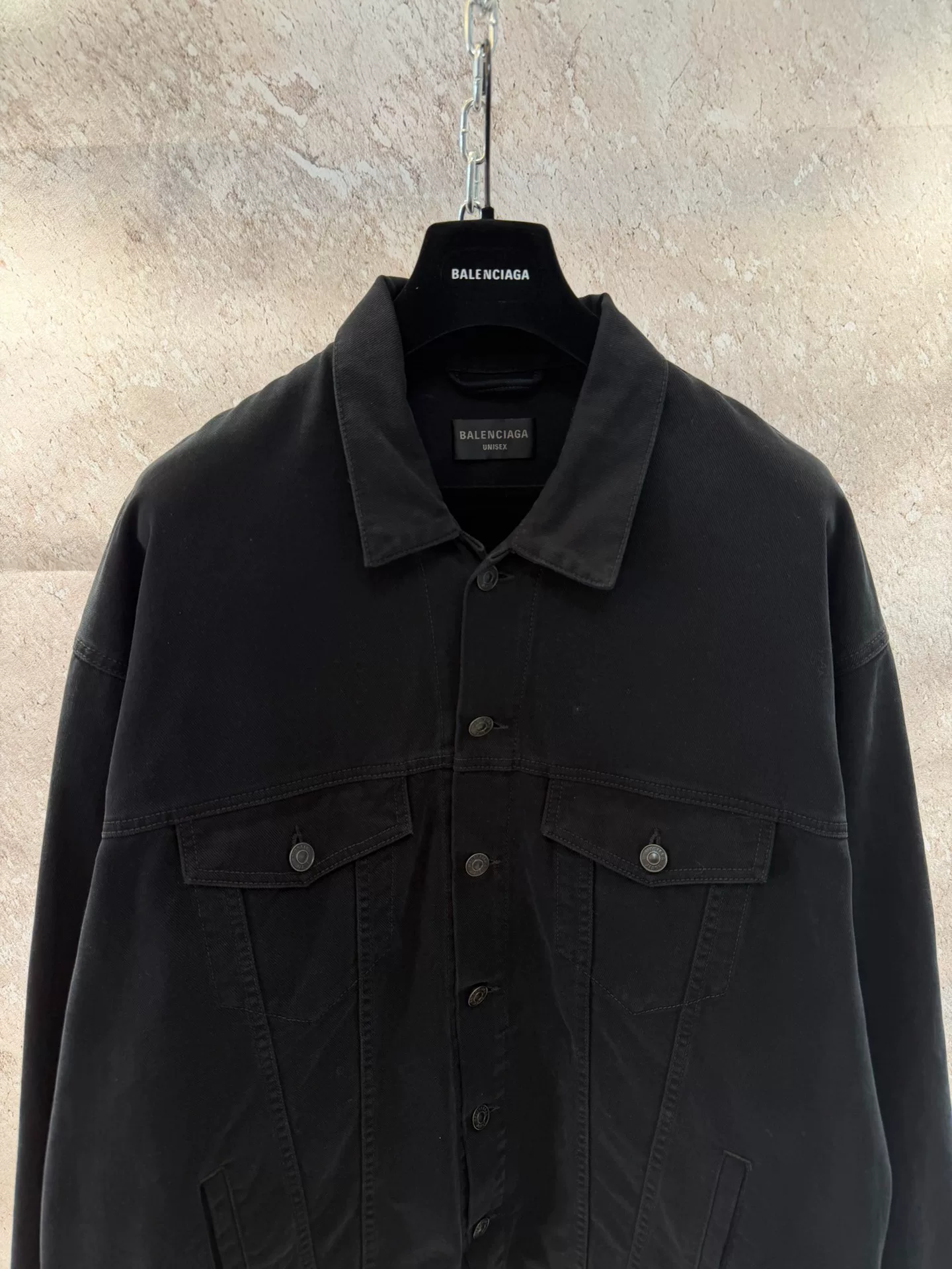 Balenciaga Black Denim Jacket Coke Logo — detail