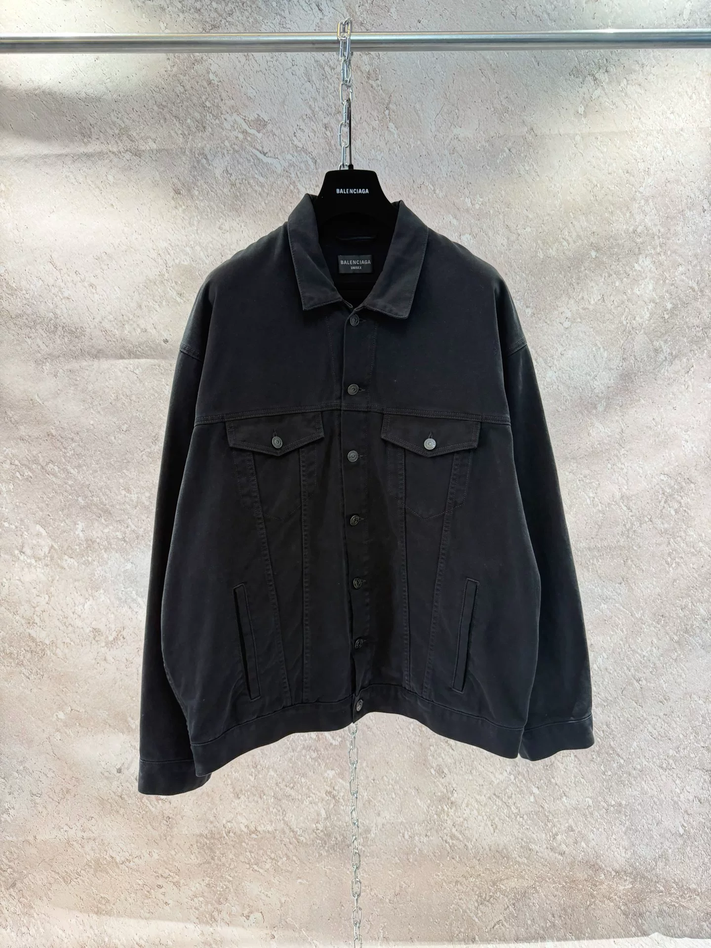 Balenciaga Black Denim Jacket Coke Logo — front