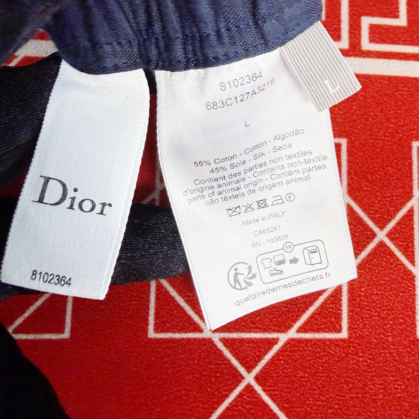 Dior 2026 Navy Monogram Silk Shorts — label