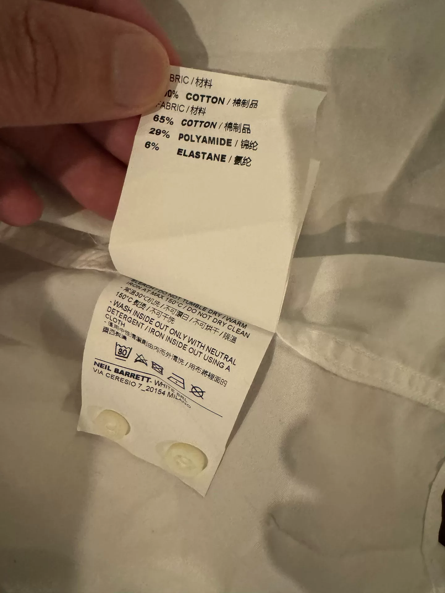 Neil Barrett White Ribbed Collar Shirt — label
