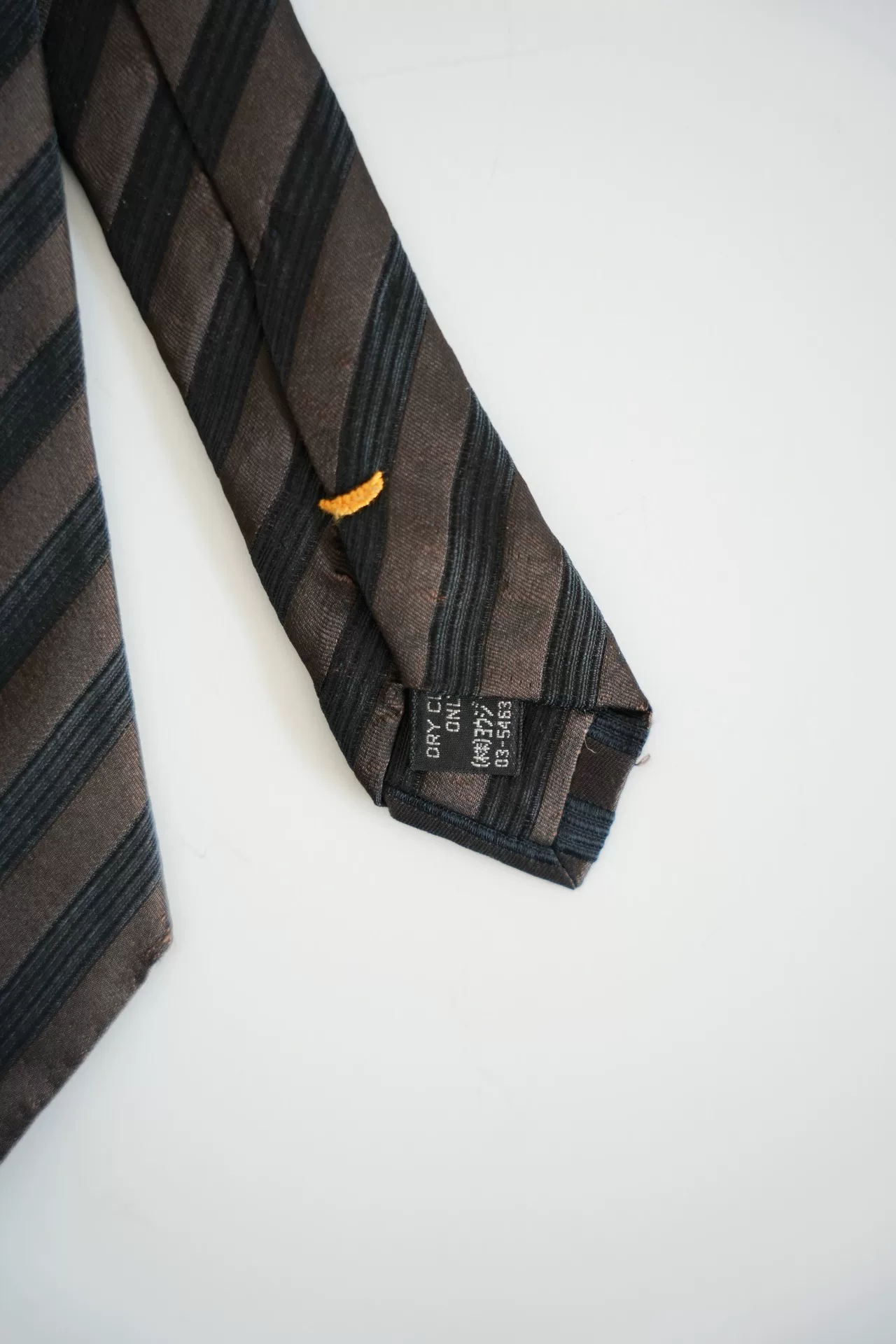 Yohji Yamamoto Black Brown Diagonal Stripe Silk Tie — detail